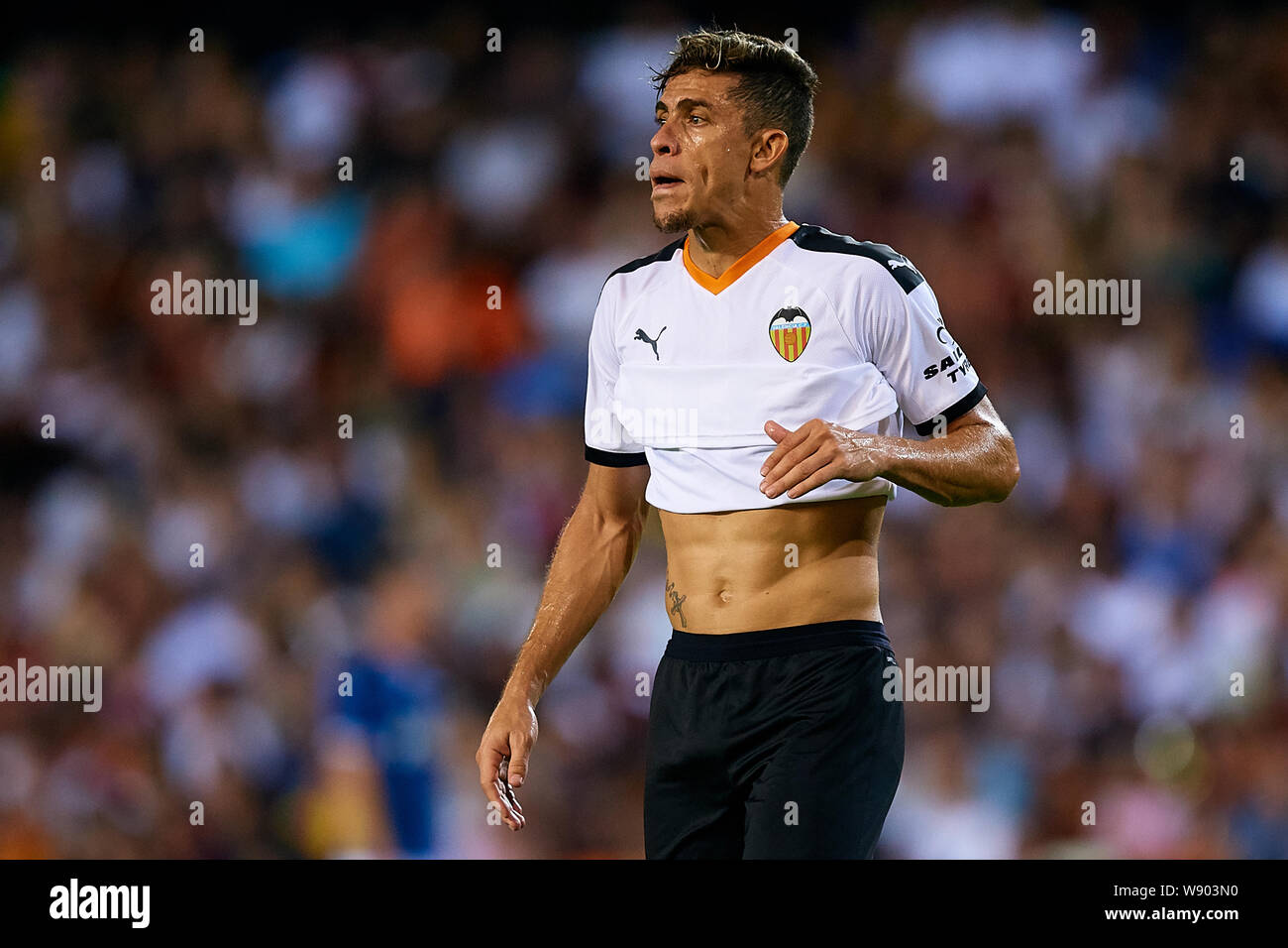 VALENCIA, SPAIN - AUGUST 10: Gabriel Paulista of Valencia CF looks on during the Bwin Trofeo Naranja friendly match between Valencia CF and FC Internazionale at Estadio Mestalla on August 10, 2019 in Valencia, Spain. (Photo by Get Ready Images/MB Media) Stock Photo