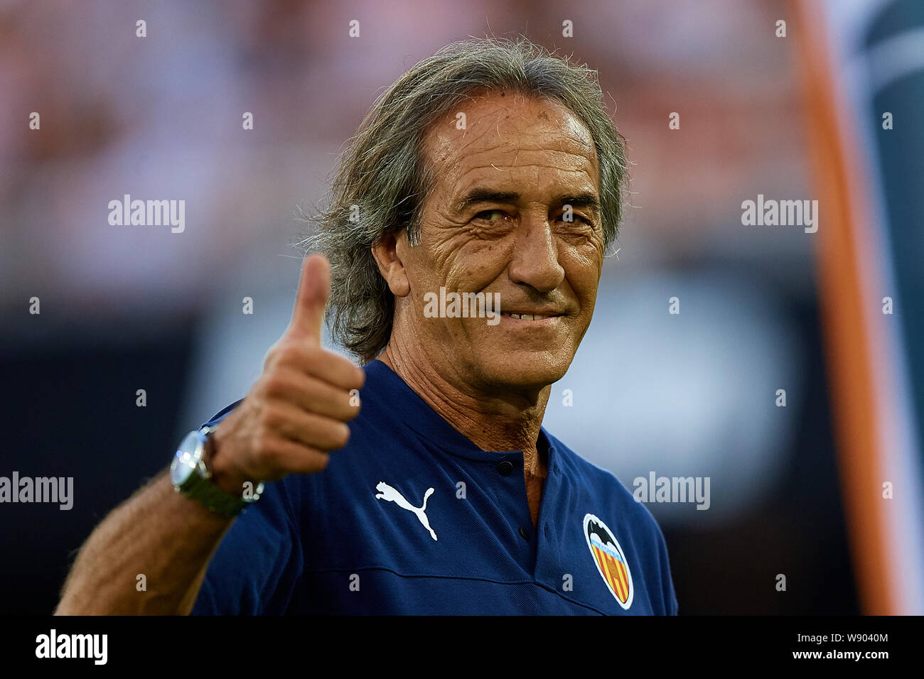 VALENCIA, SPAIN - AUGUST 10: Ricardo Arias former Valencia CF player reacts prior to the Bwin Trofeo Naranja friendly match between Valencia CF and FC Internazionale at Estadio Mestalla on August 10, 2019 in Valencia, Spain. (Photo by Get Ready Images/MB Media) Stock Photo