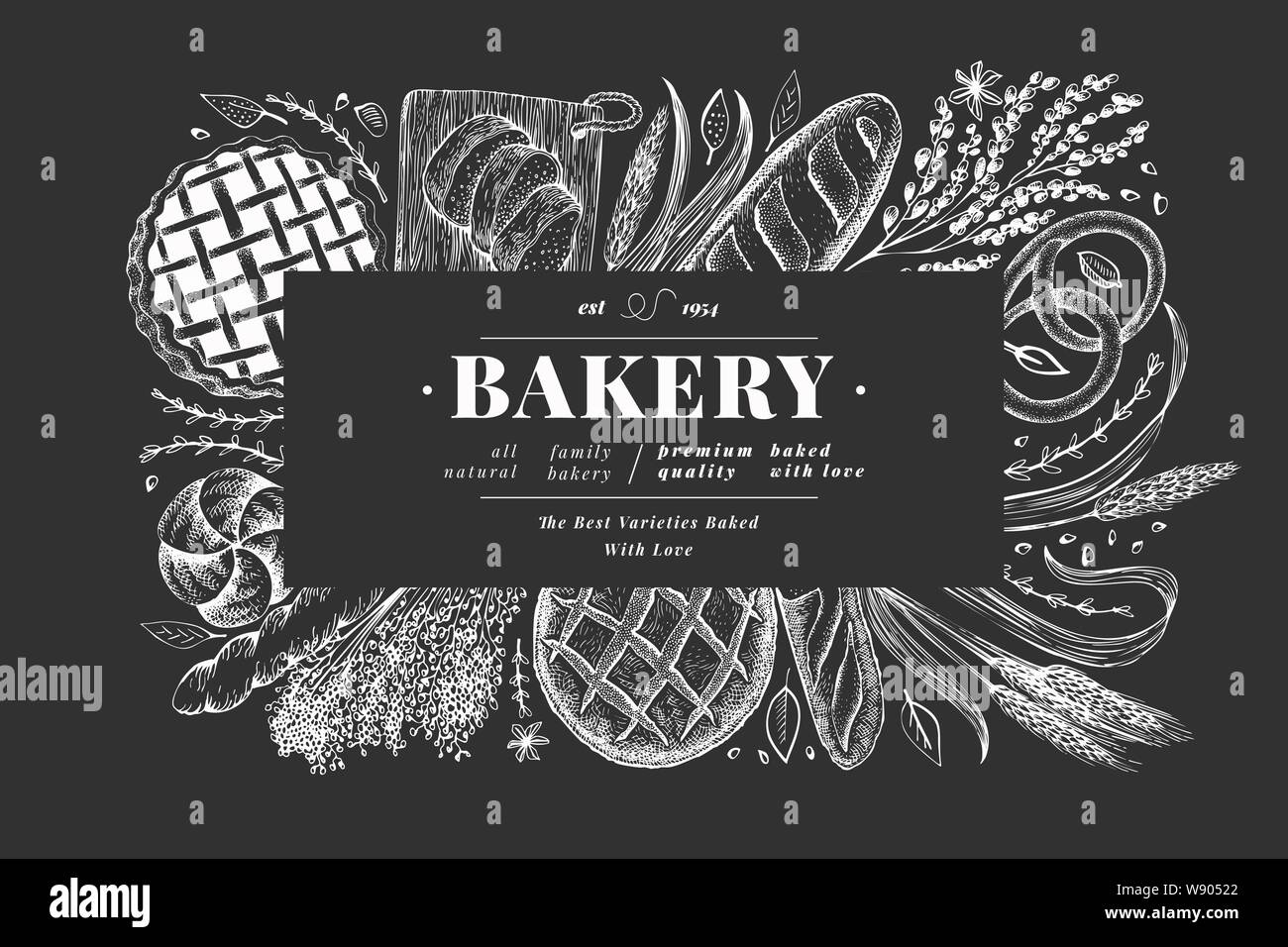 Bread and pastry banner. Vector bakery hand drawn illustration on chalk ...