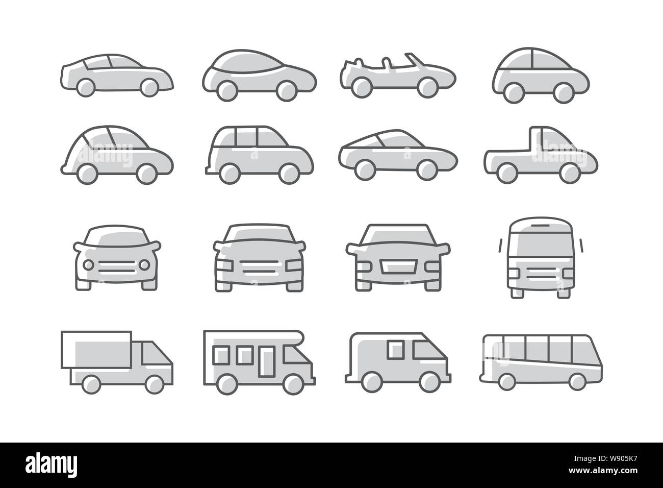 Car icons set on white background Stock Vector
