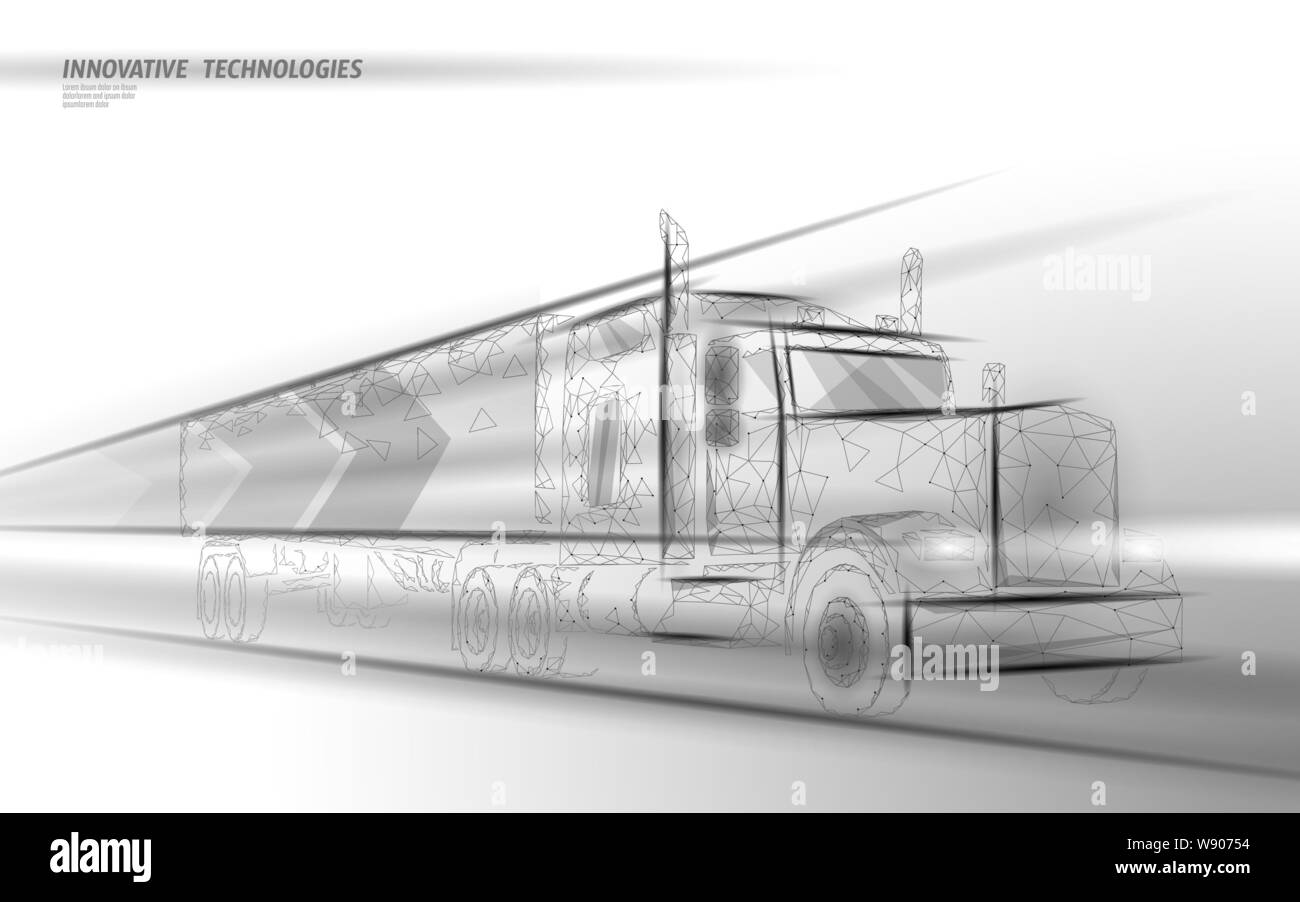Low poly transport abstract truck. Lorry van fast delivery shipping logistic. Polygonal white gray speed highway industry international transportation Stock Vector