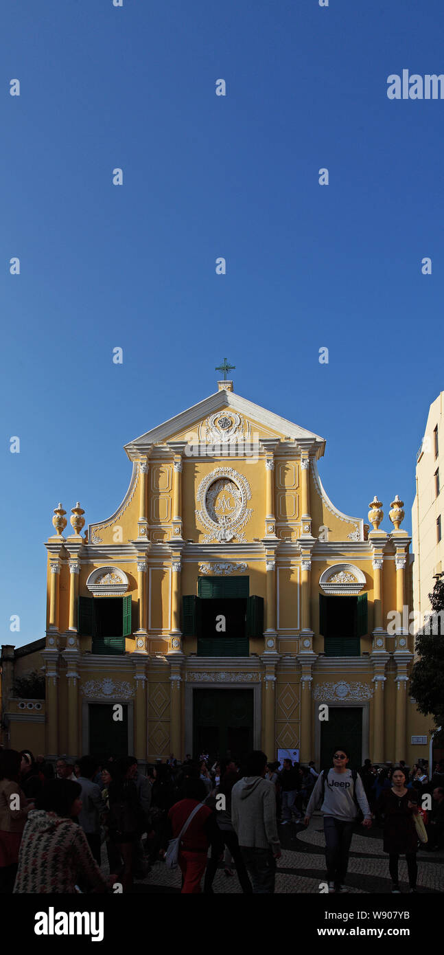 Tourists visit the St. Dominics Church of Historic Centre of Macau in Macau, China, 4 December 2011. Stock Photo
