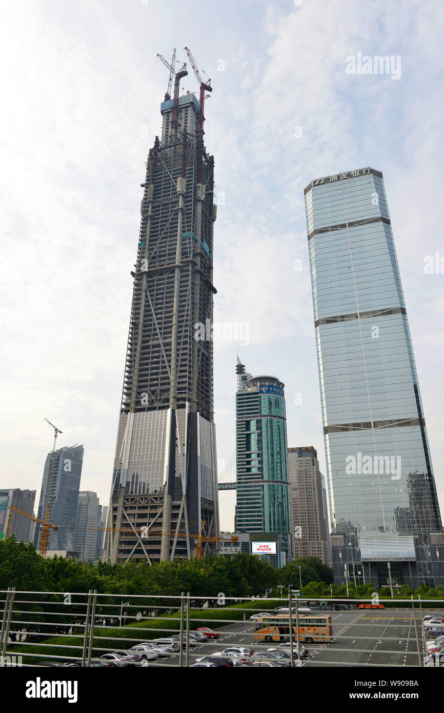 View of the Ping An International Finance Center (IFC) Tower under construction, tallest, in Shenzhen city, south Chinas Guangdong province, 5 August Stock Photo