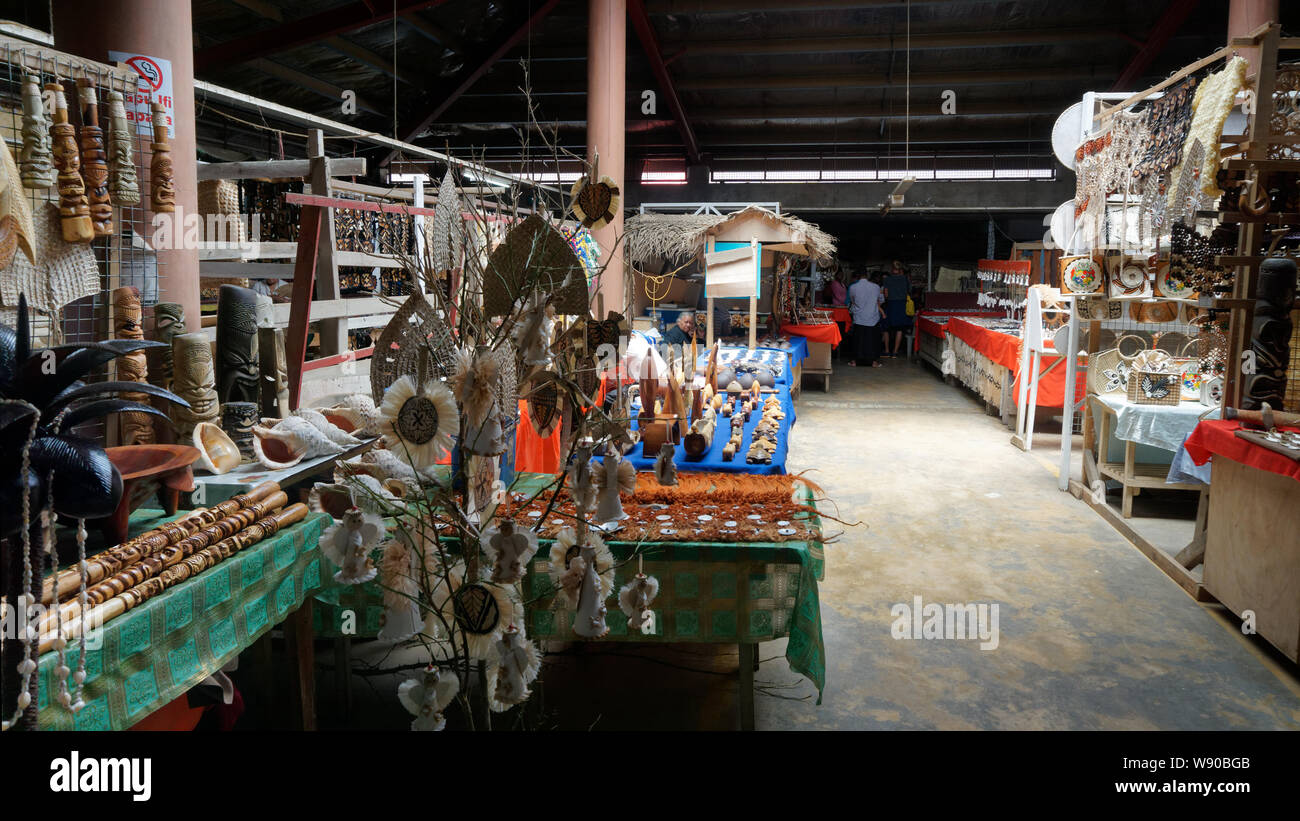 Nuku Alofa arts and crafts market stalls, Tonga island. Stock Photo