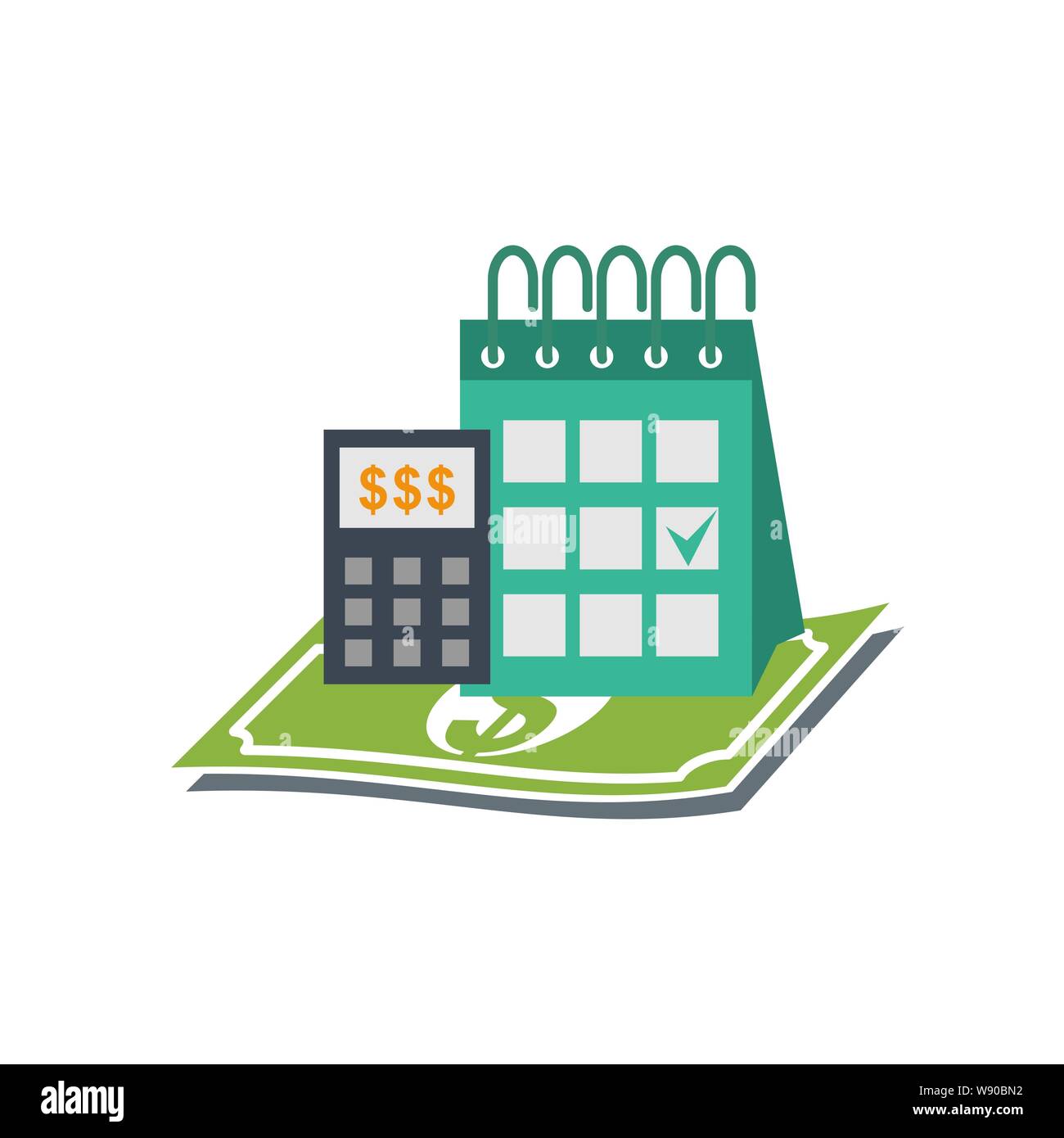 Calendar with payday calculator concept vector isolated illustration
