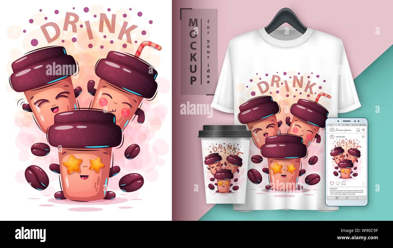 Set funny coffee - mockup for your idea Stock Vector