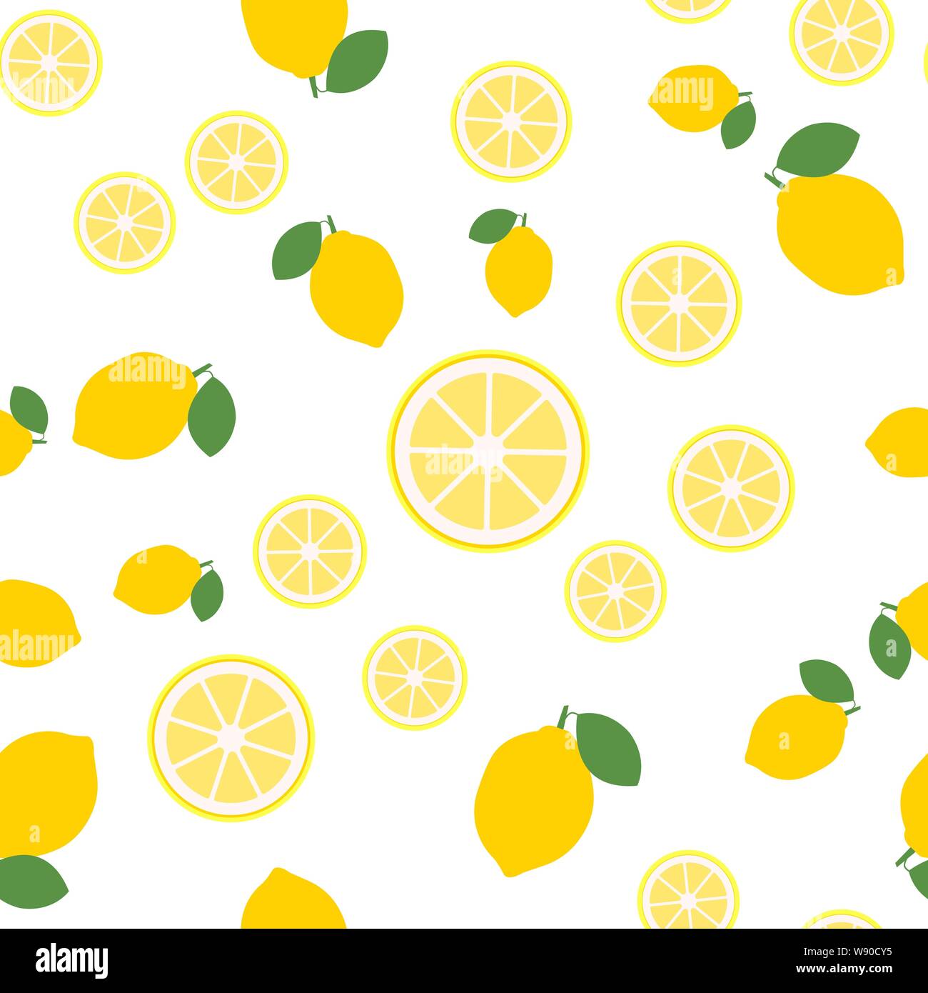 lemon slices seamless pattern on white background. Fruit citrus ...