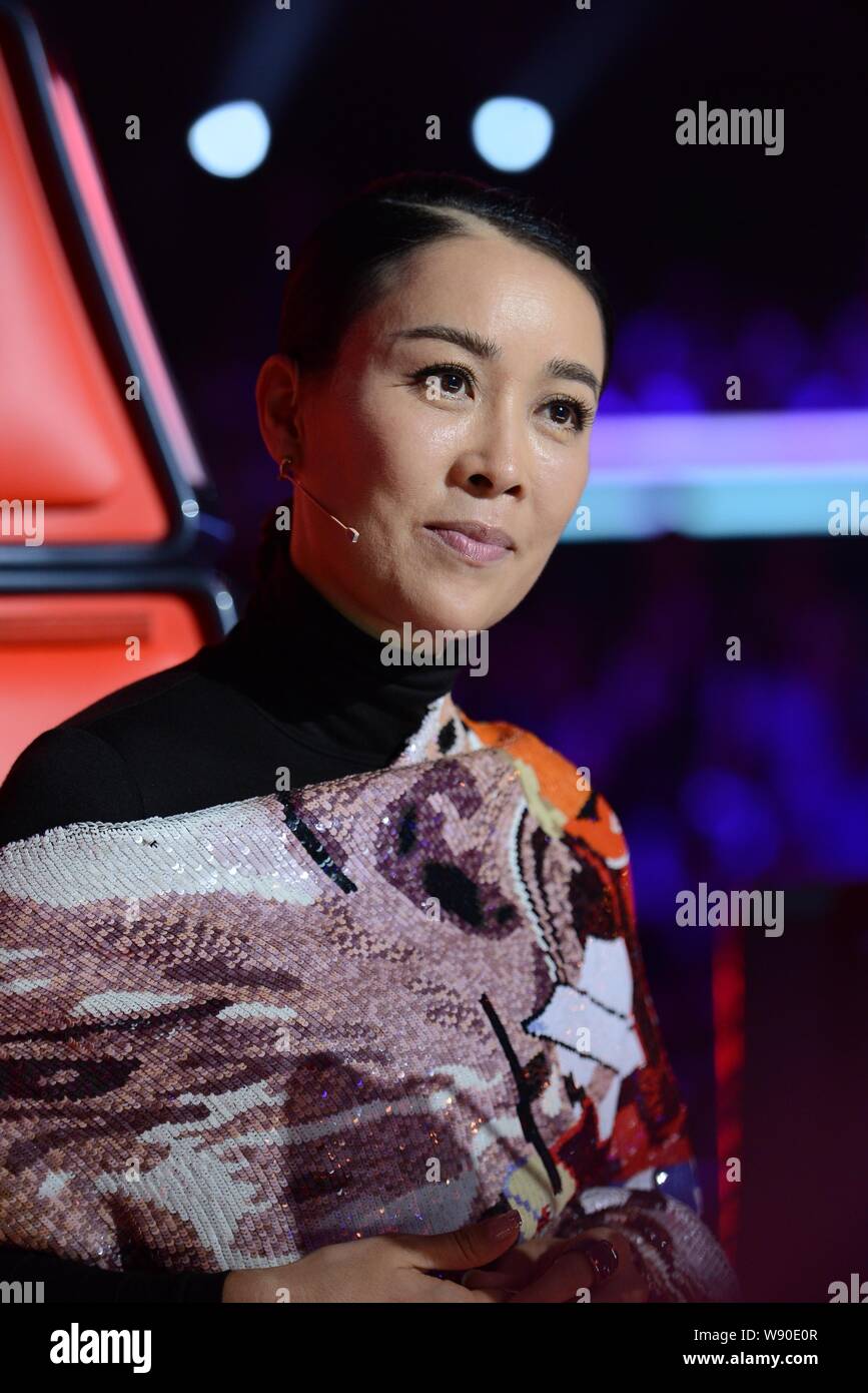 In this handout picture, Chinese singer and judge Na Ying attends the filming session for an