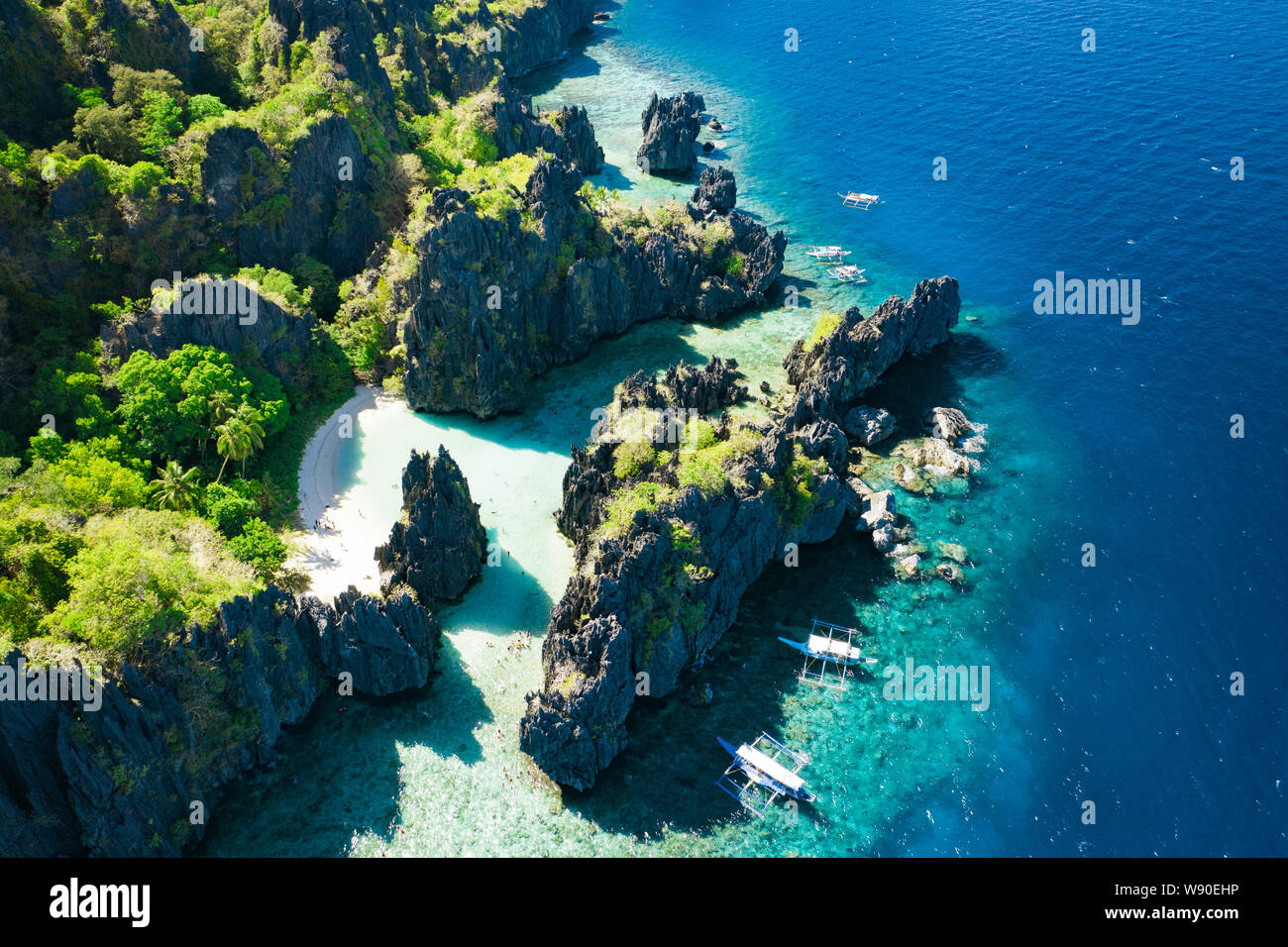 Aerial view of Hidden beach in El Nido, Palawan, Philippines Stock Photo