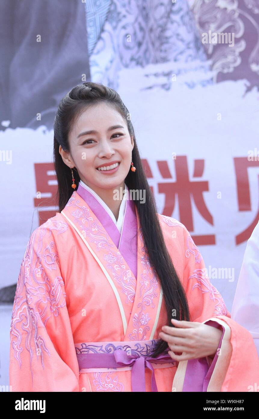 South Korean actress Kim Tae-hee poses during a press conference for her new TV series, Shu Sheng Wang Xi Zhi, literally Calligraphy Sage Wang Xizhi, Stock Photo