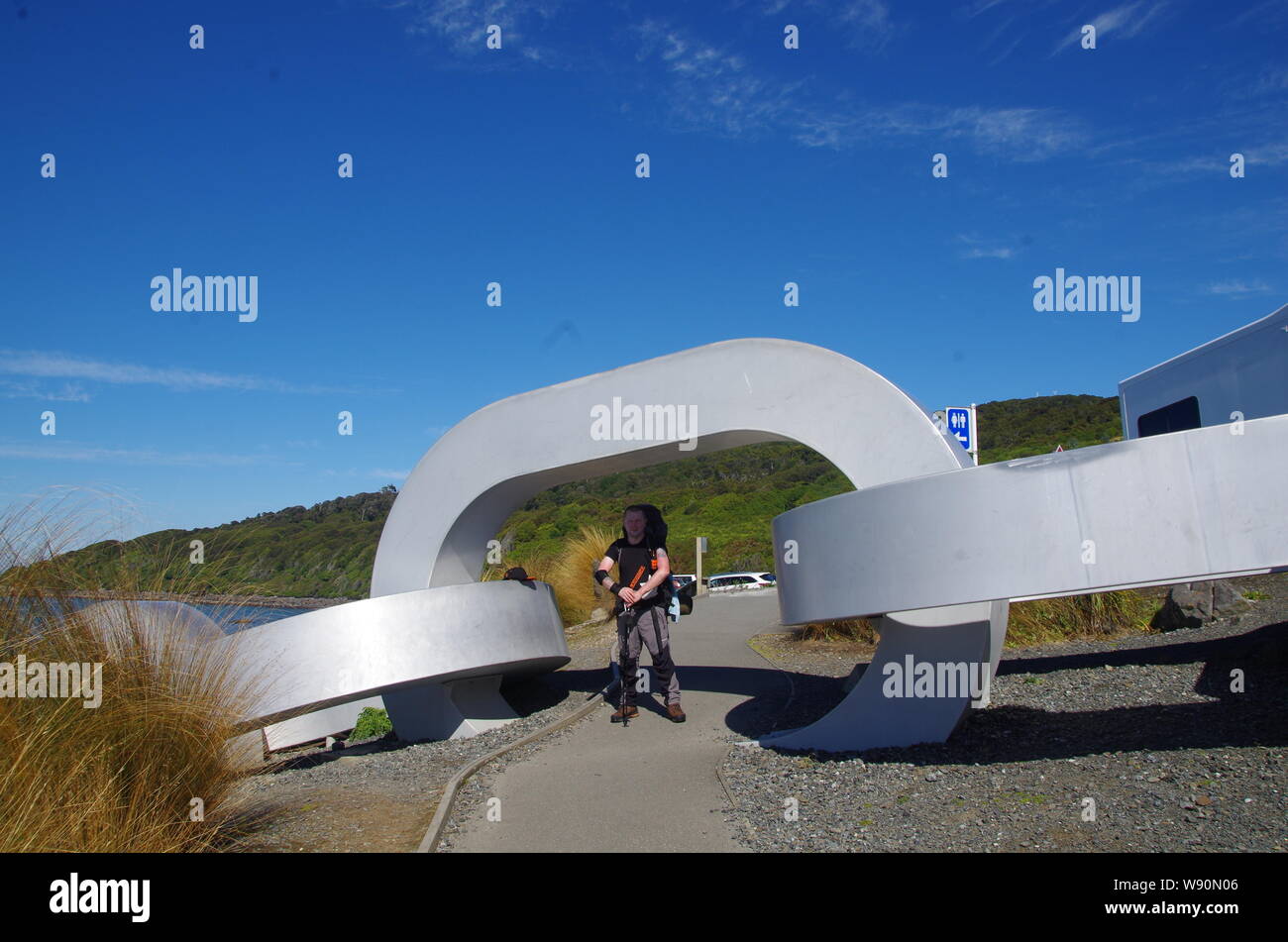 A giant steel anchor chain. Te Araroa Trail. Bluff. Southland. South Island. New Zealand Stock Photo