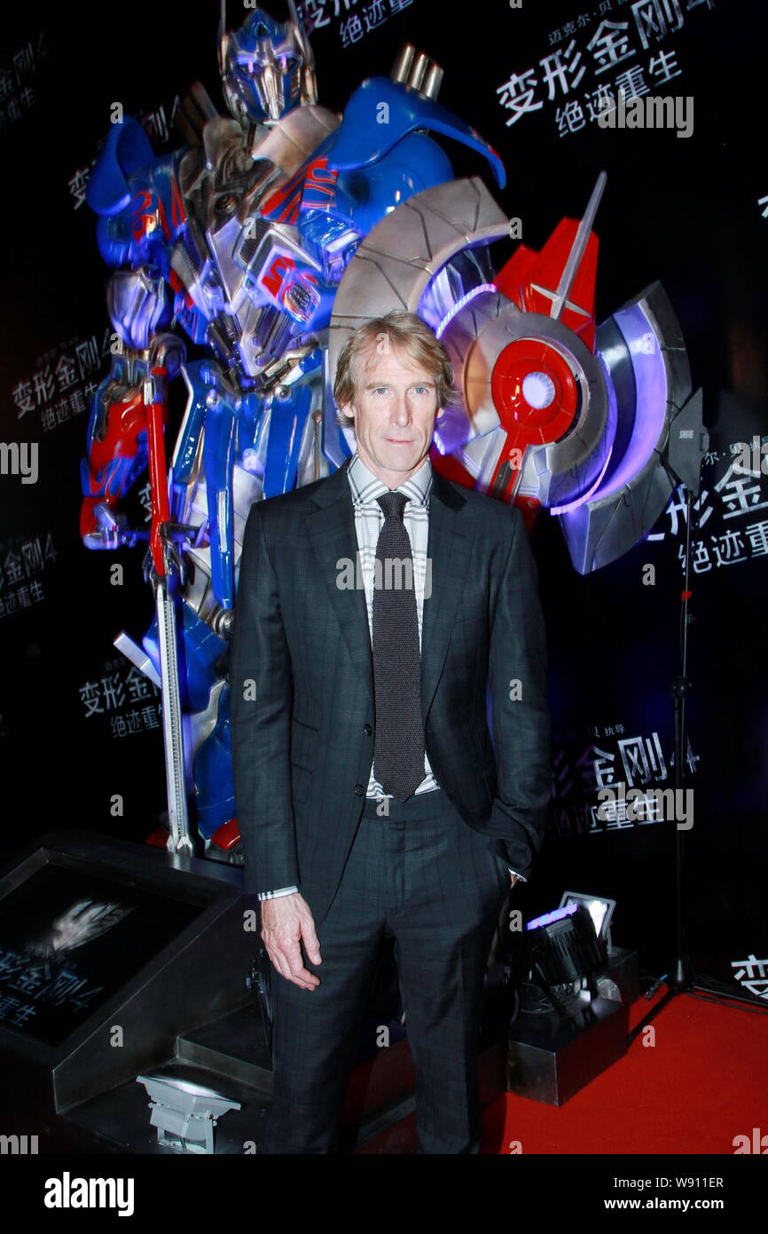 American director Michael Bay poses on the red carpet for the Beijing premiere of his new movie, Transformers: Age of Extinction, in Beijing, China, 2 Stock Photo