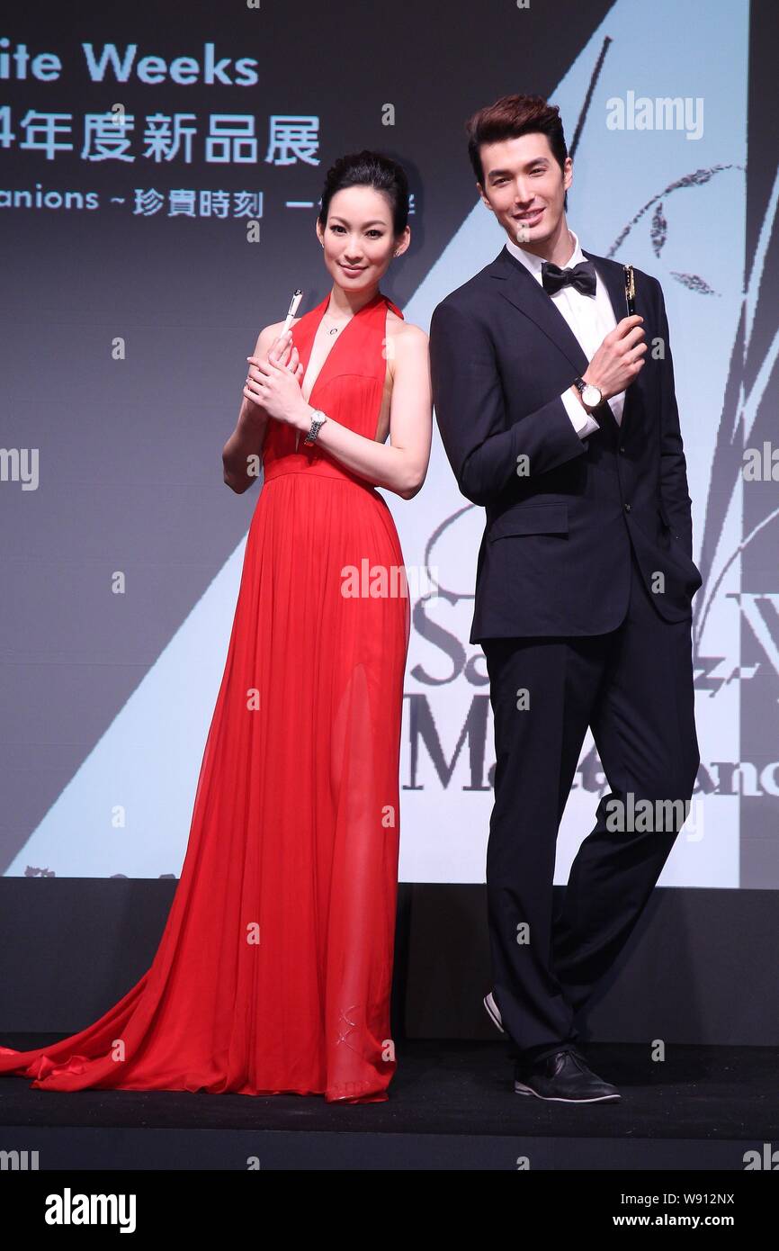 Taiwan-based model and actor Vivian Dawson, right, and Taiwanese model Shattina pose during a promotional event for new collections of Montblanc pens Stock Photo