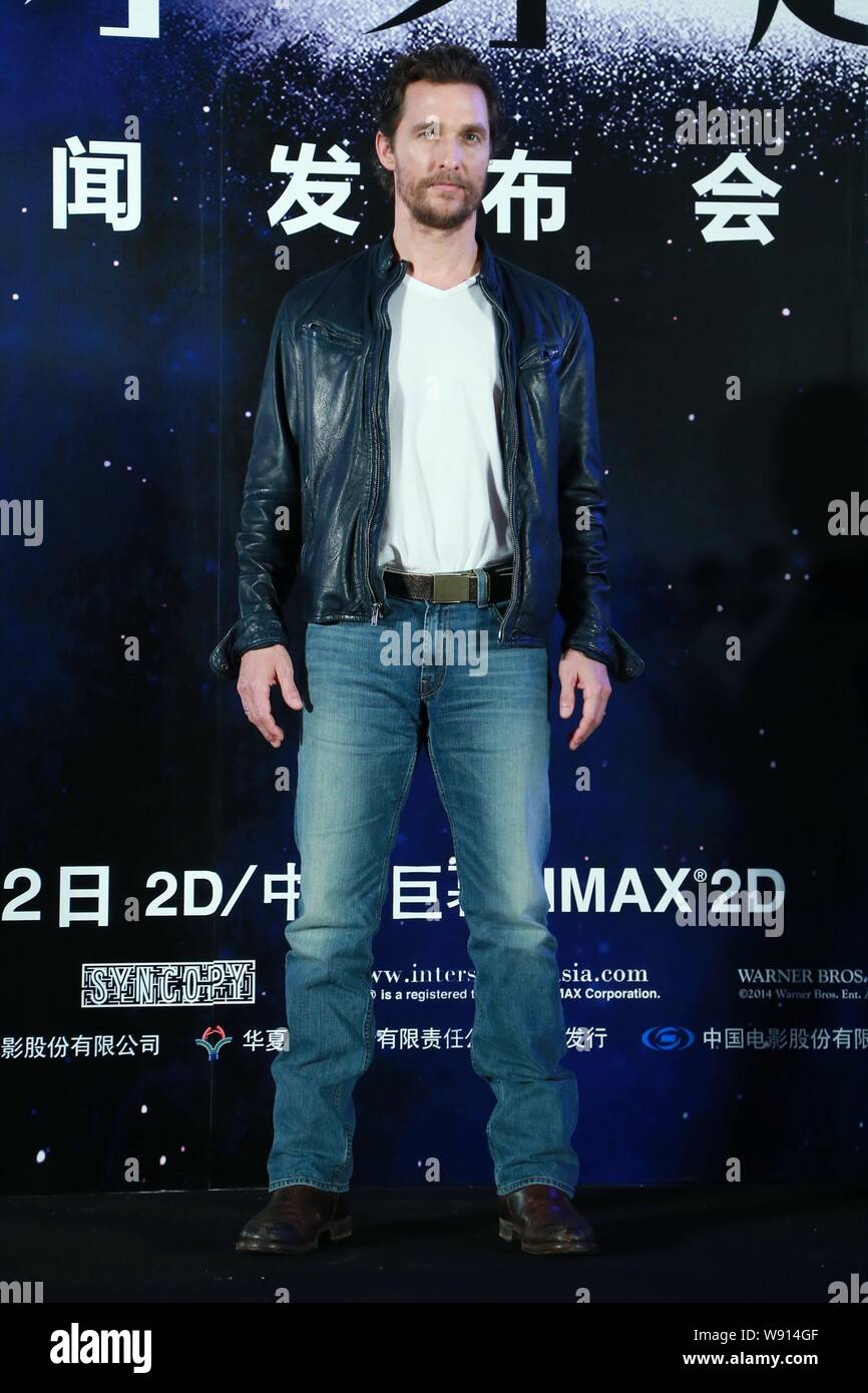 American actor Matthew McConaughey poses during a press conference for his new movie 'Interstellar' in Shanghai, China, 10 November 2014. Stock Photo