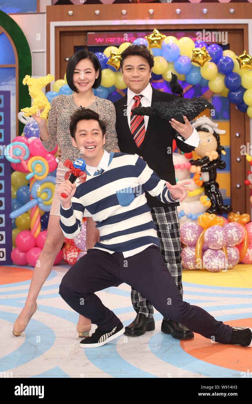 Taiwanese Tv Hostess Dee Hsu Back Left Host Kevin Tsai Back Right And Chen Han Tien Front Pose During A Press Conference For The 10th Anniversar Stock Photo Alamy