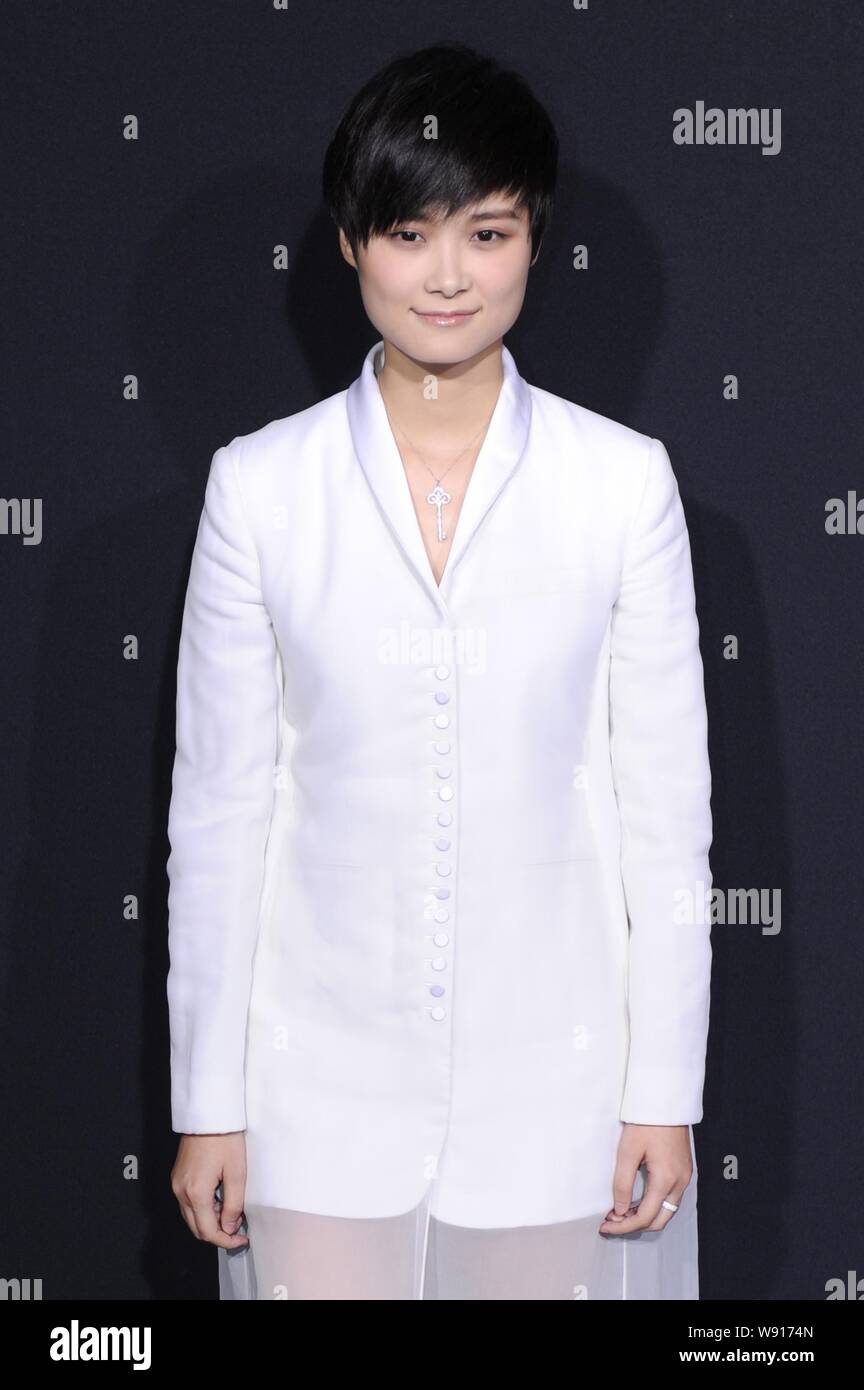 Chinese singer and actress Li Yuchun poses during the fashion show for Balenciaga China Edition in Beijing, China, 15 May 2014. Stock Photo