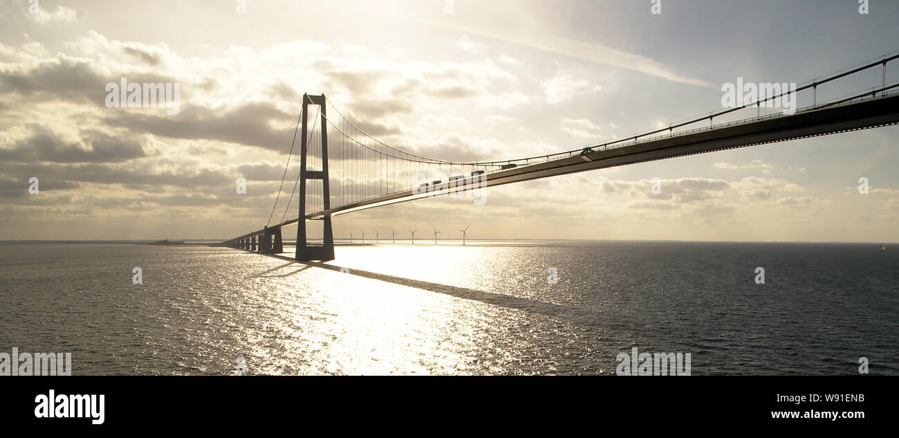oresund bridge going from denmark to norway shot from a boat Stock Photo