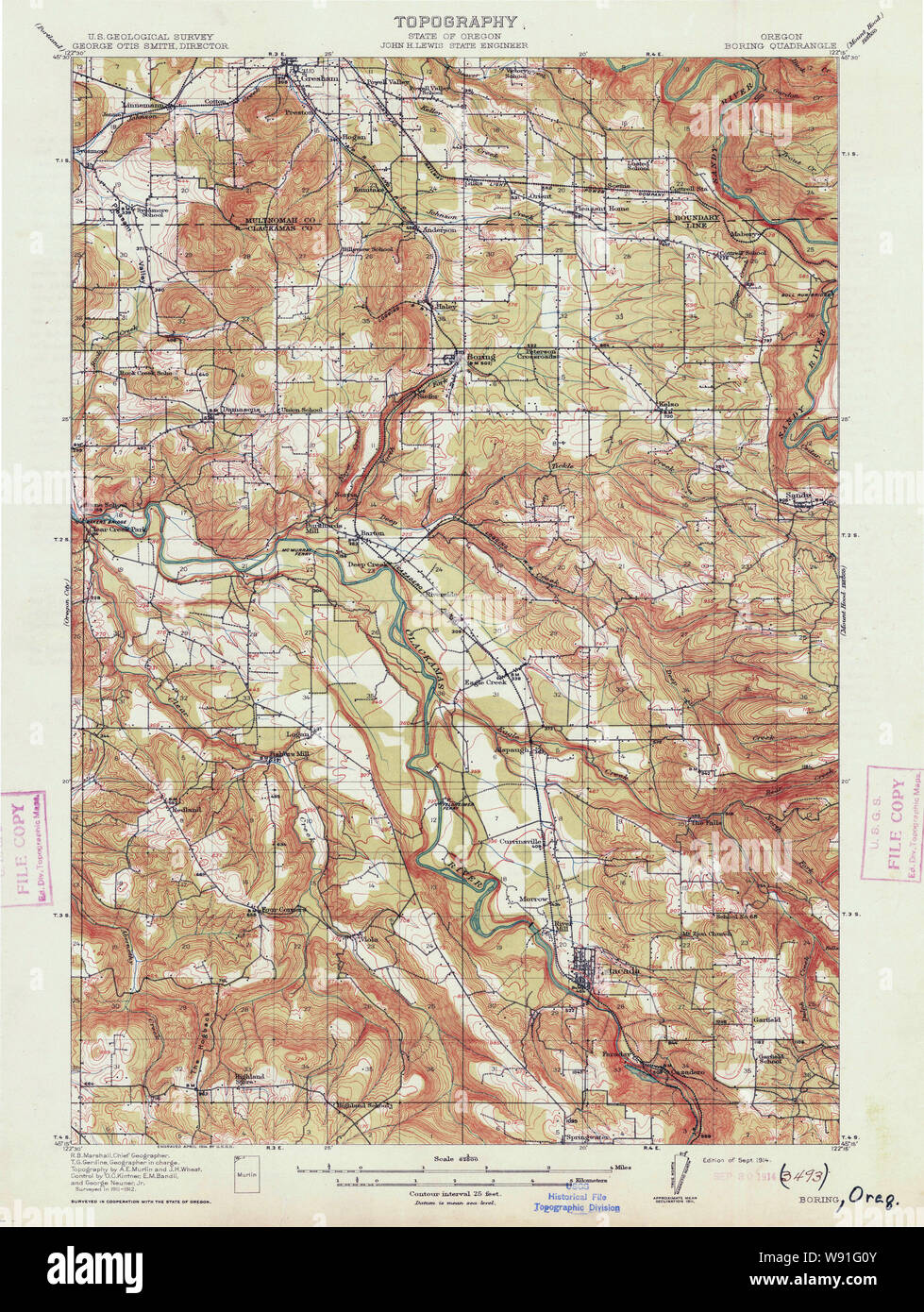 USGS Topo Map Oregon Boring 282268 1914 62500 Restoration Stock Photo