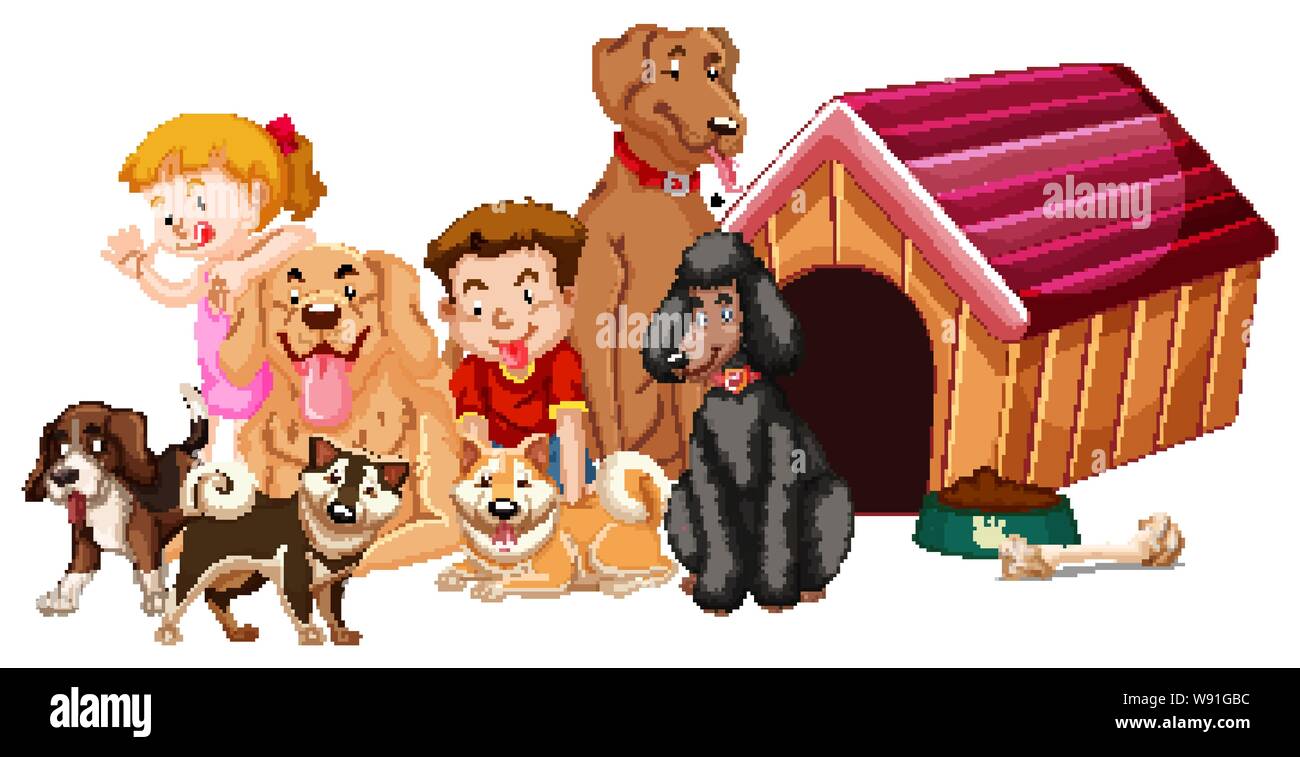 Children with animals on isolated background illustration Stock Vector ...