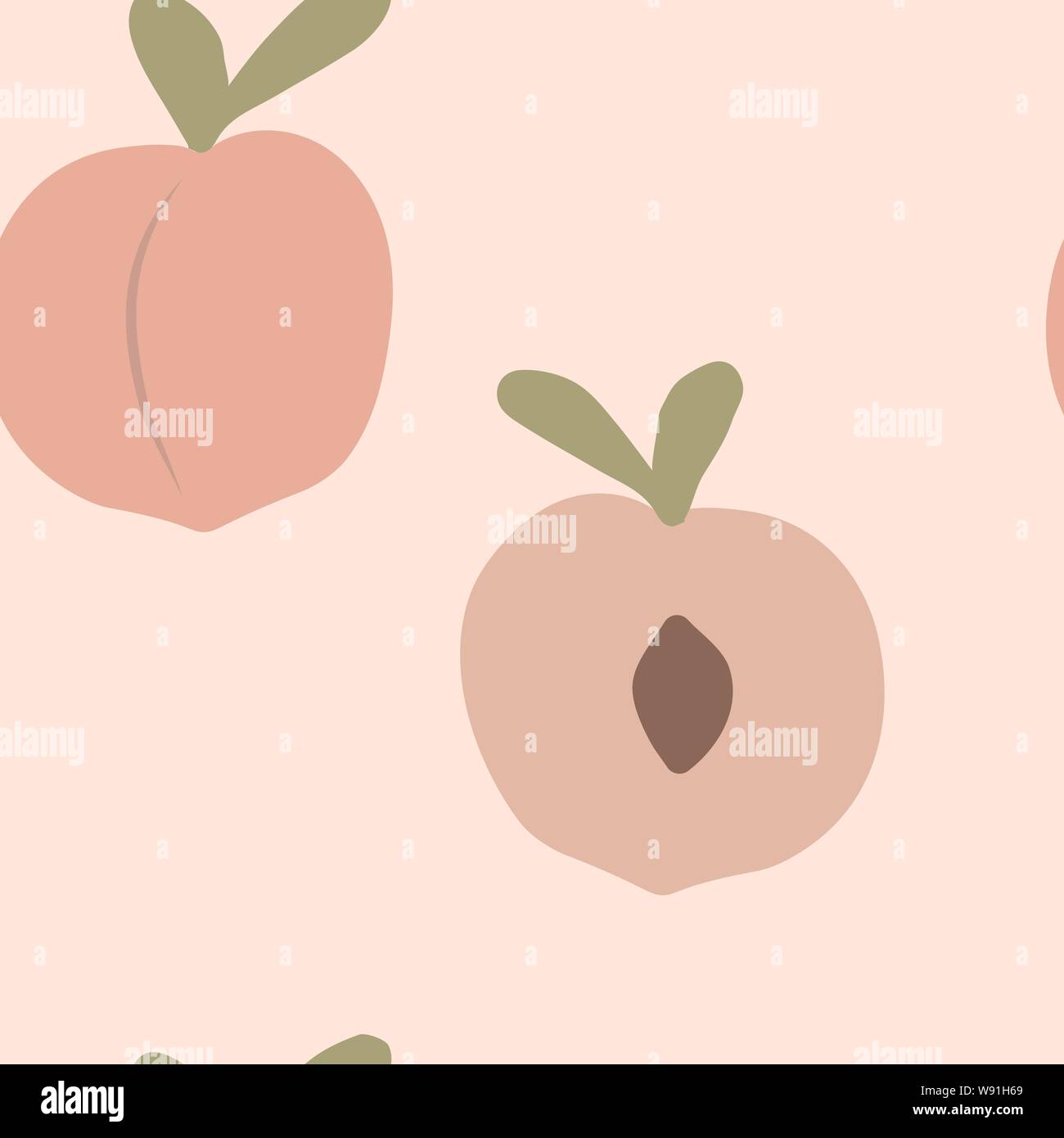 Vector seamless pattern of peaches in simple style on pastel pink ...
