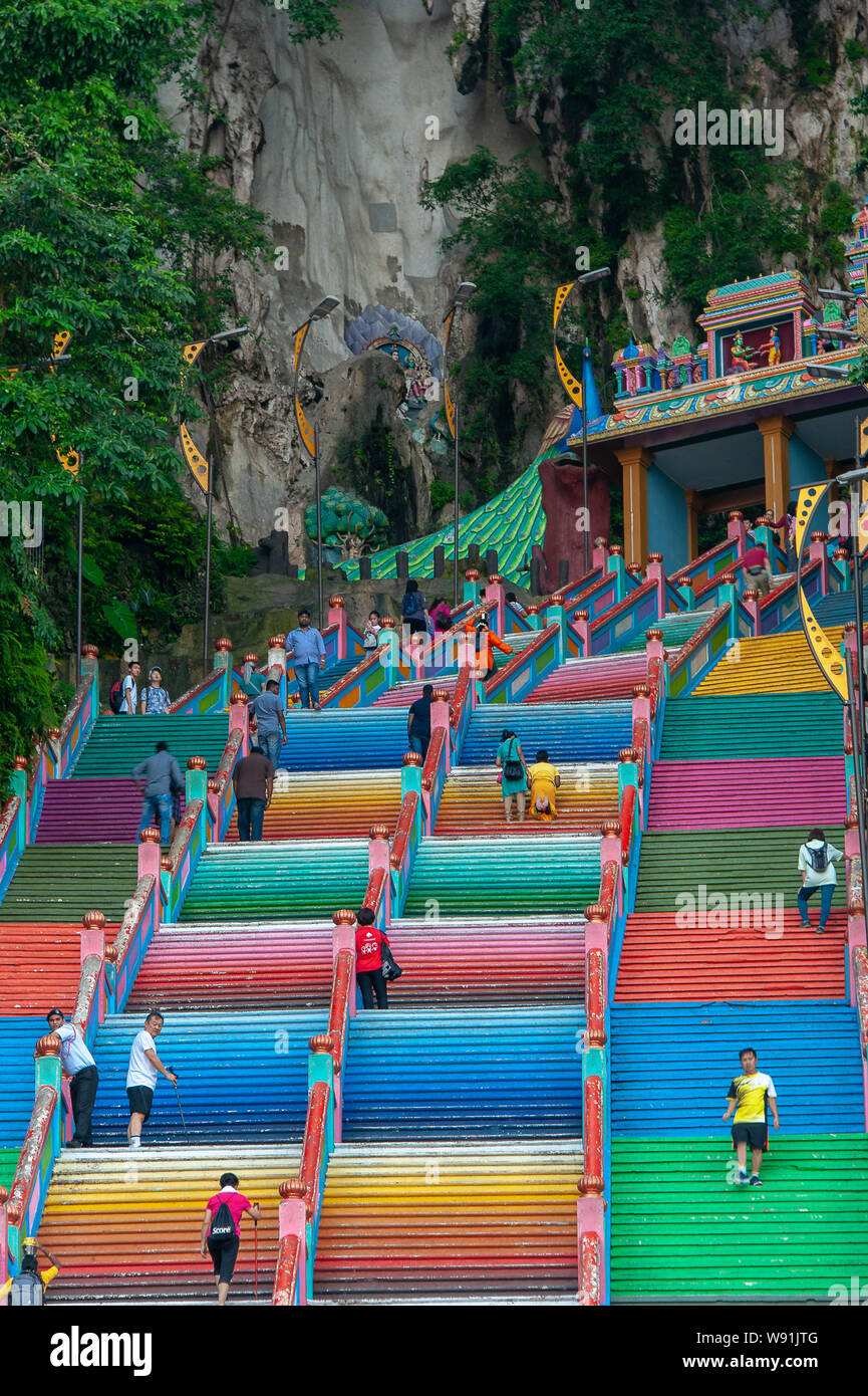 Kuala Lumpur, Malaysia - June 2019: Multi coloured stairs lead to the ...