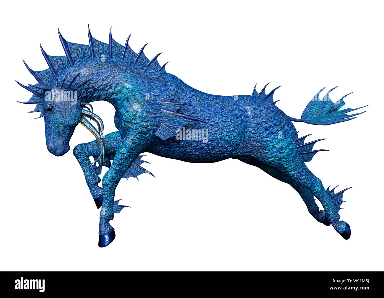3D rendering of a blue fantasy water horse isolated on white background