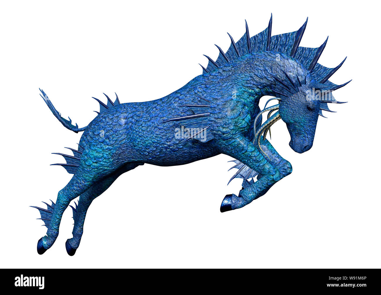 3D rendering of a blue fantasy water horse isolated on white background