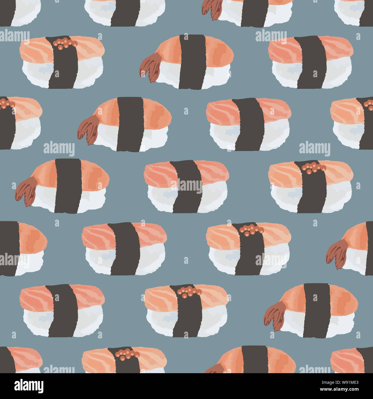 Vector seamless pattern of sushi with with tuna, salmon, shrimp Stock ...