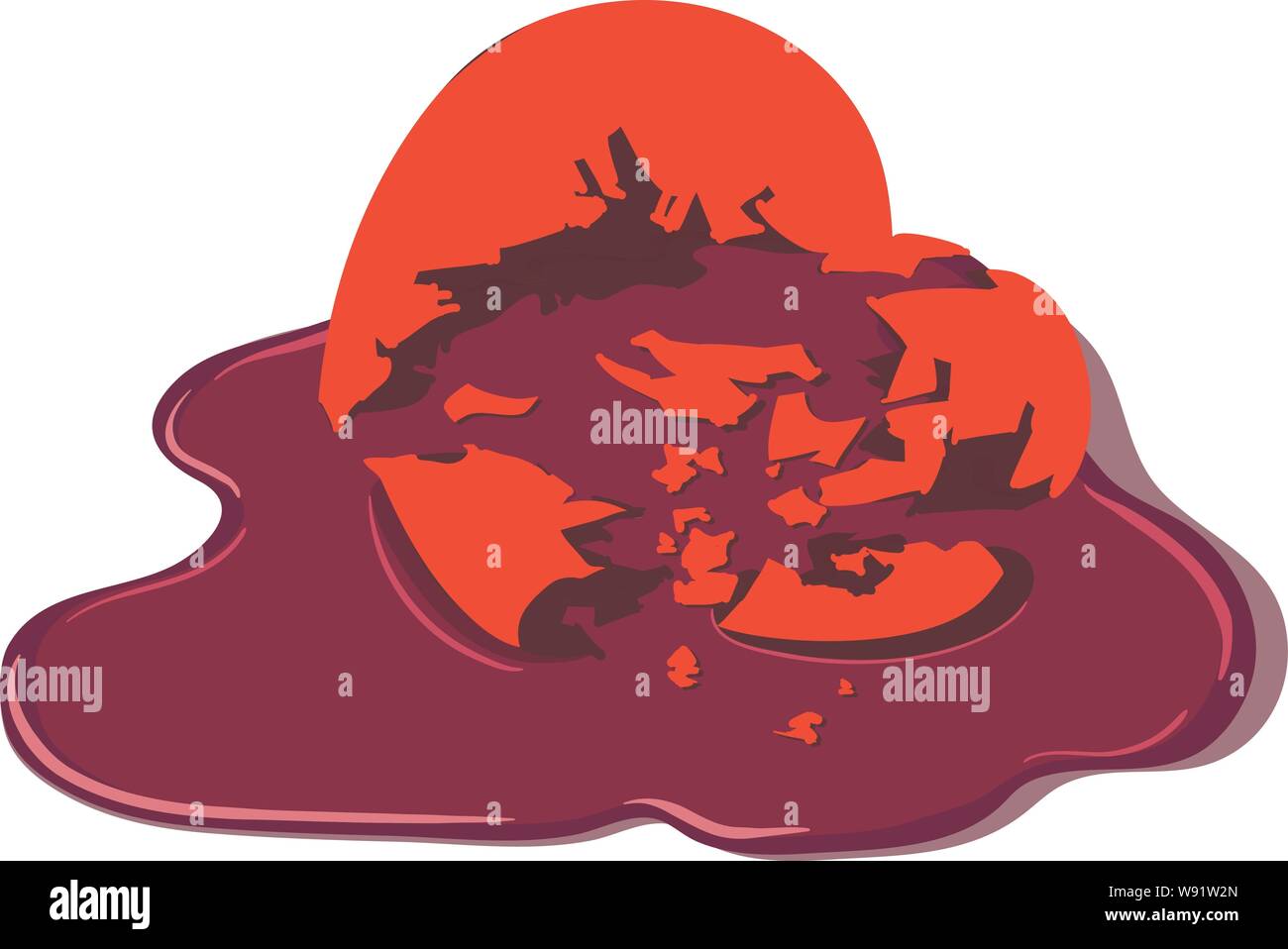 A shattered heart surrounded by a shiny liquid ooze Stock Vector