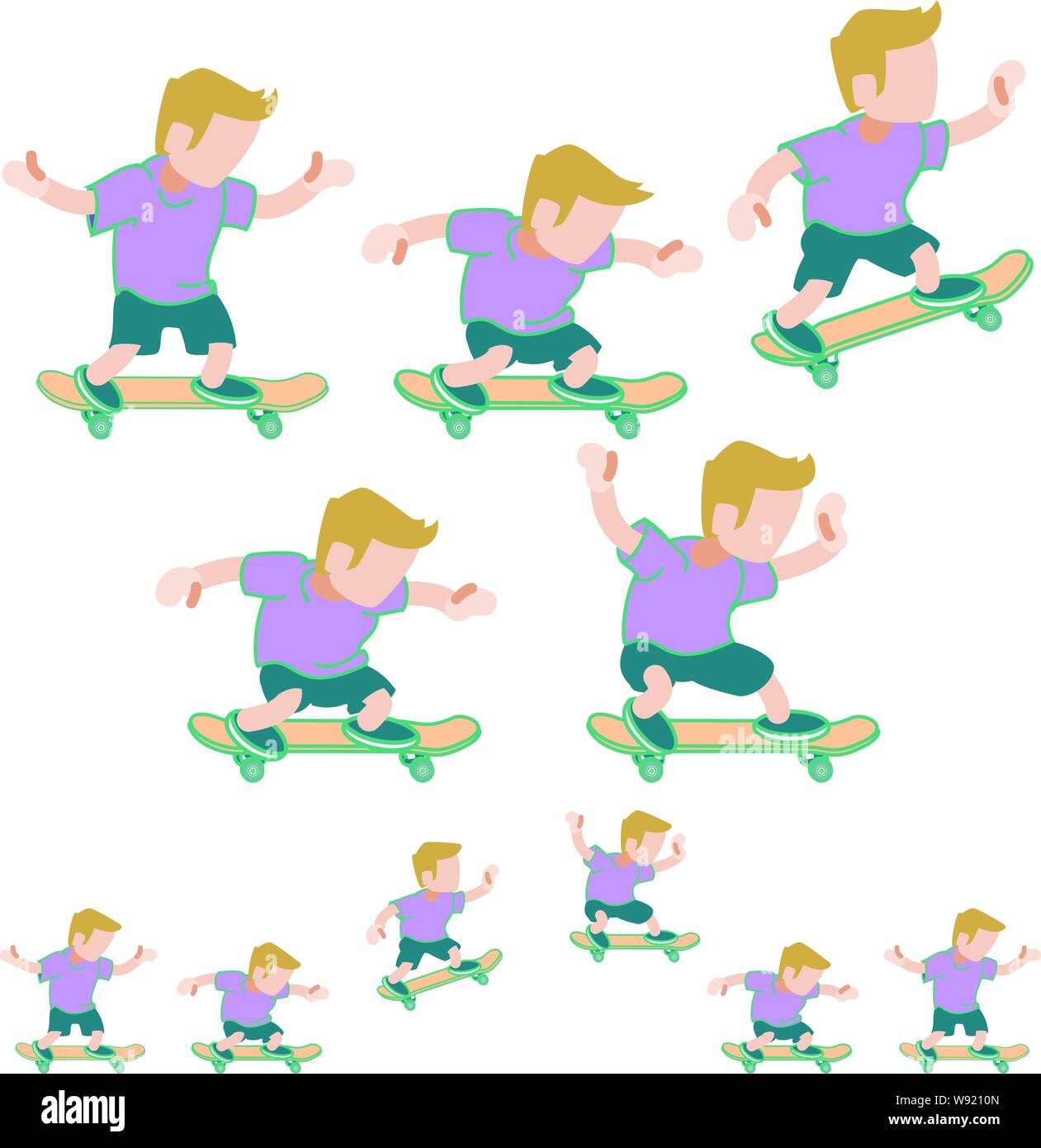 Skateboarding jump animation sequence with a small blond skateboarder in  shorts Stock Vector Image & Art - Alamy