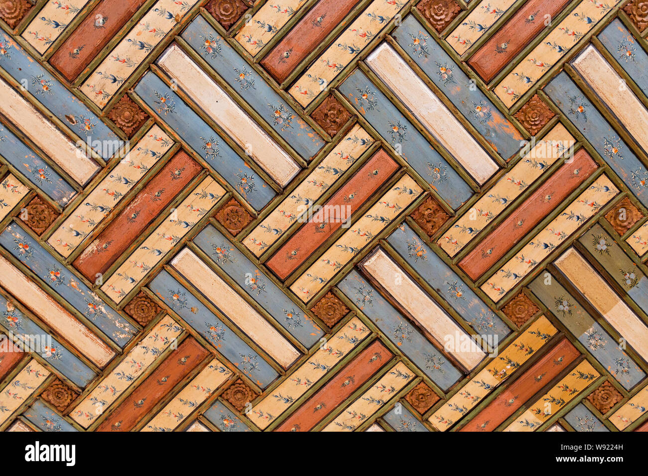 Ceiling decoration in the restored ottoman house known as Cakiraga Mansion, in Birgi, Turkey. Stock Photo