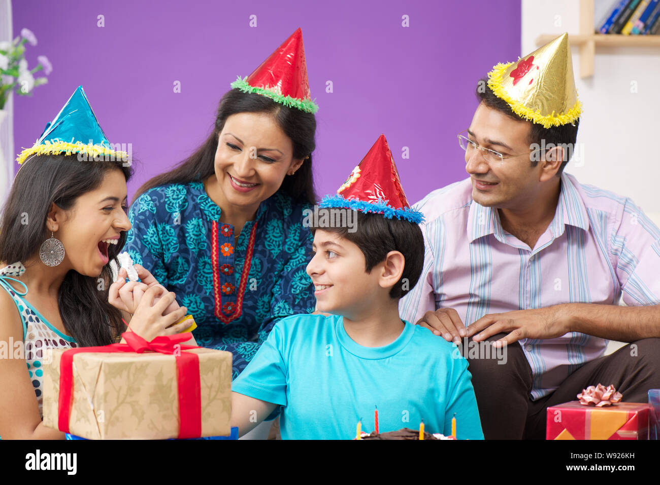 Family celebrating birthday Stock Photo