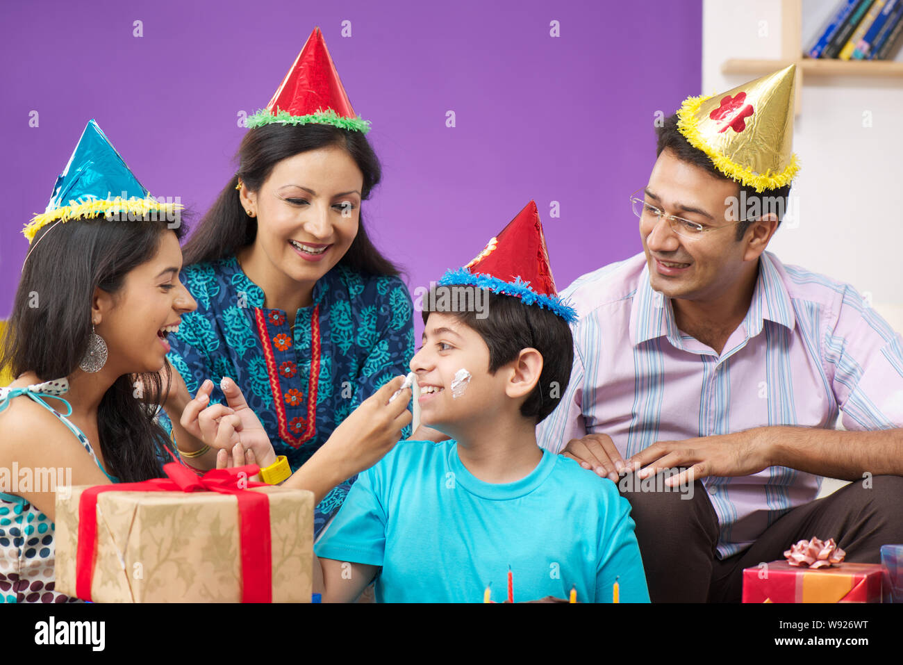 Family celebrating birthday Stock Photo