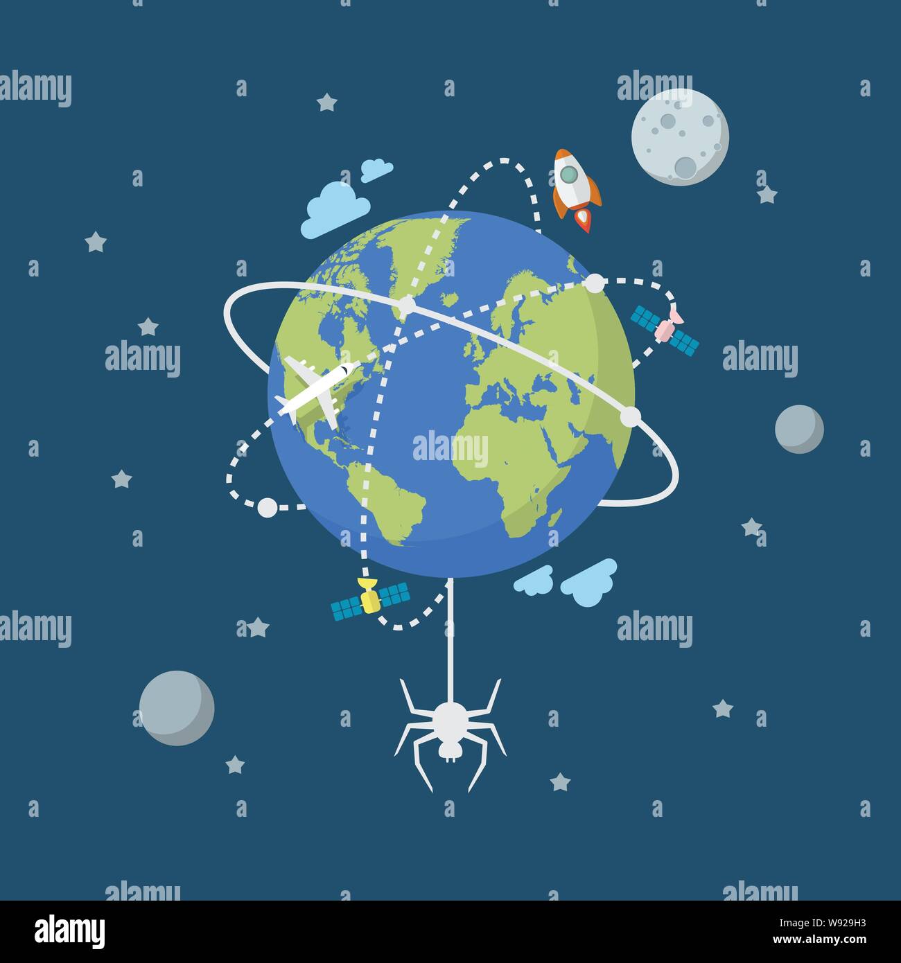Global network connection with spider. Vector illustration Stock Vector