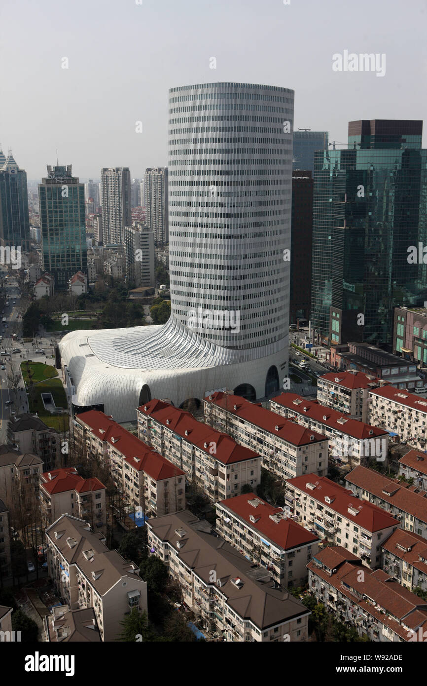 View of the LAVENU Center, also known as Boot Tower, at Hongqiao in Shanghai, China, 14 March 2013.   The LAVENU Center under LVMH Group in Shanghai h Stock Photo