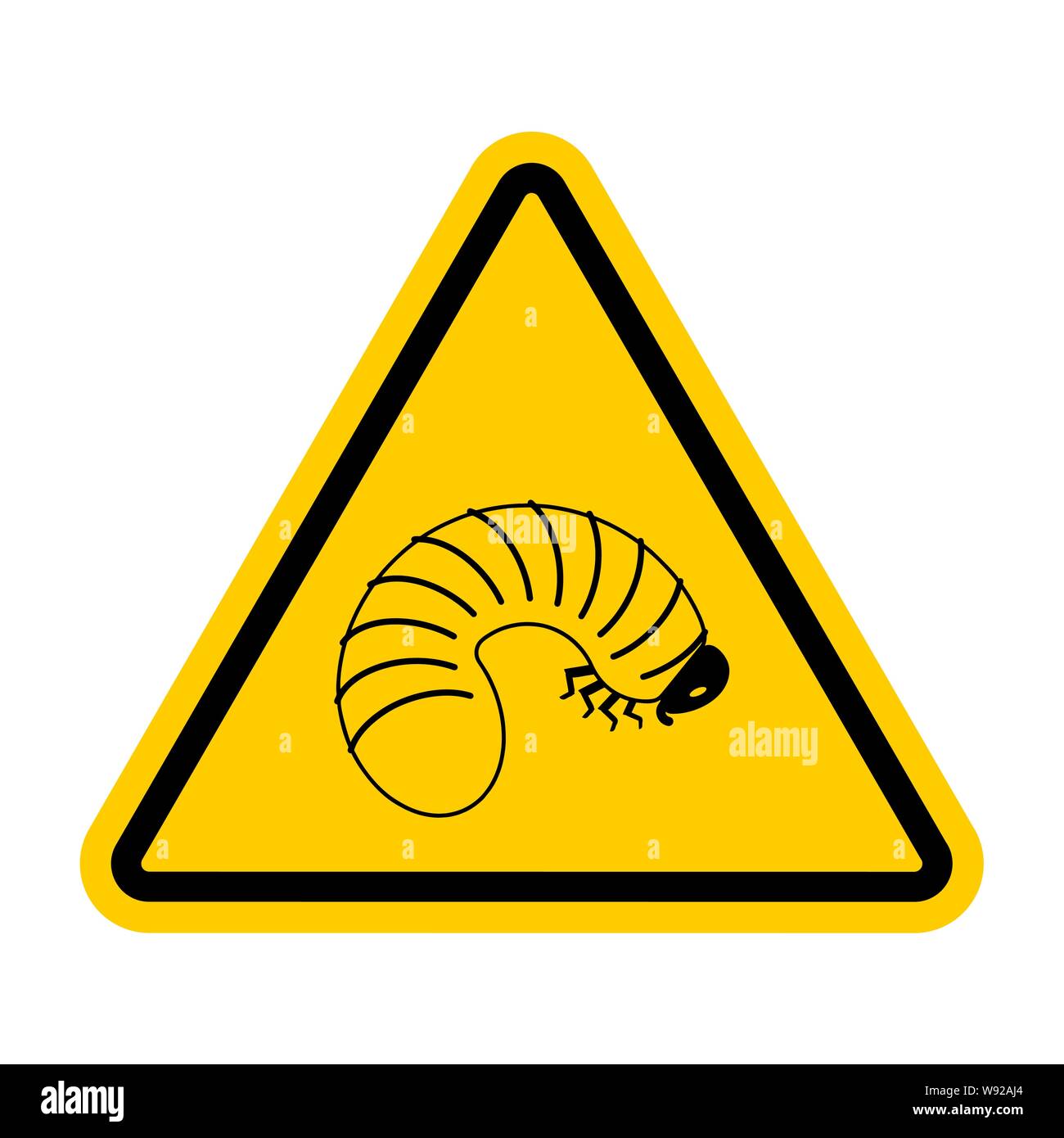 Attention Beetle larva. Caution Maggot. Red triangle road sign Stock Vector