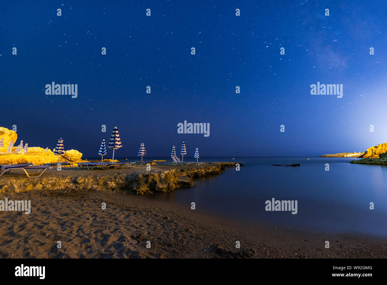 Starry Night at Beach at Mediterranean Sea, Night Photography,Rhodes