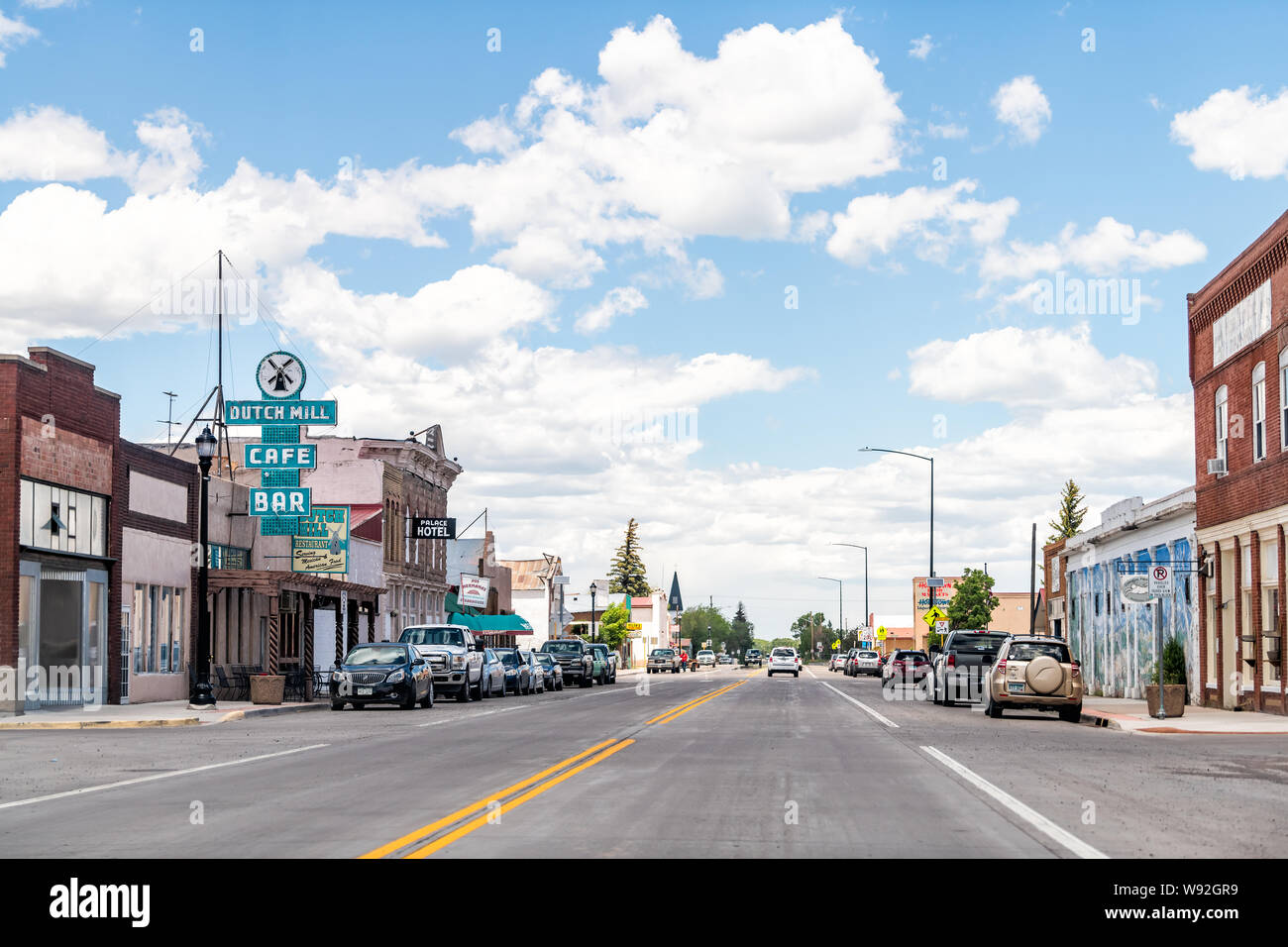 Antonito, USA June 20, 2019 Highway 285 in Colorado with cityscape