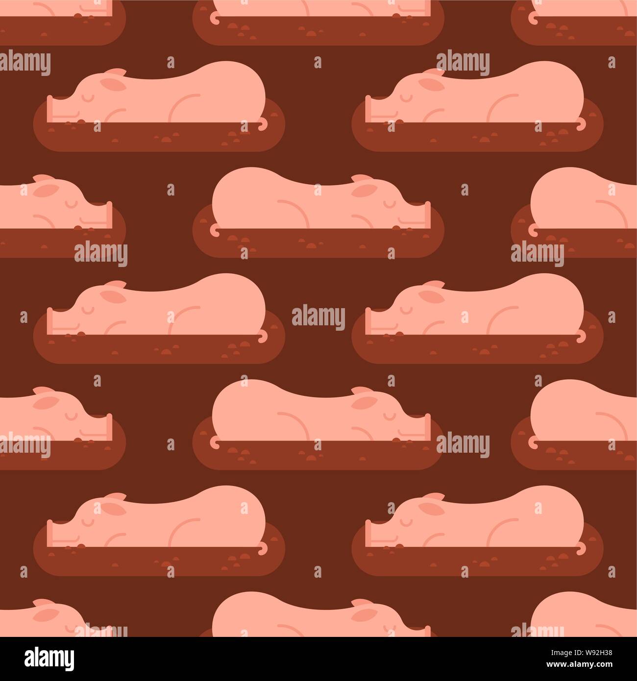 Pig in mud pattern seamless. Pig in dirty puddle background Stock Vector