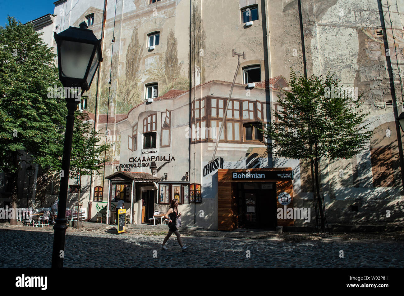 The trendy Skadarlija neighborhood of Old Belgrade, Stock Photo