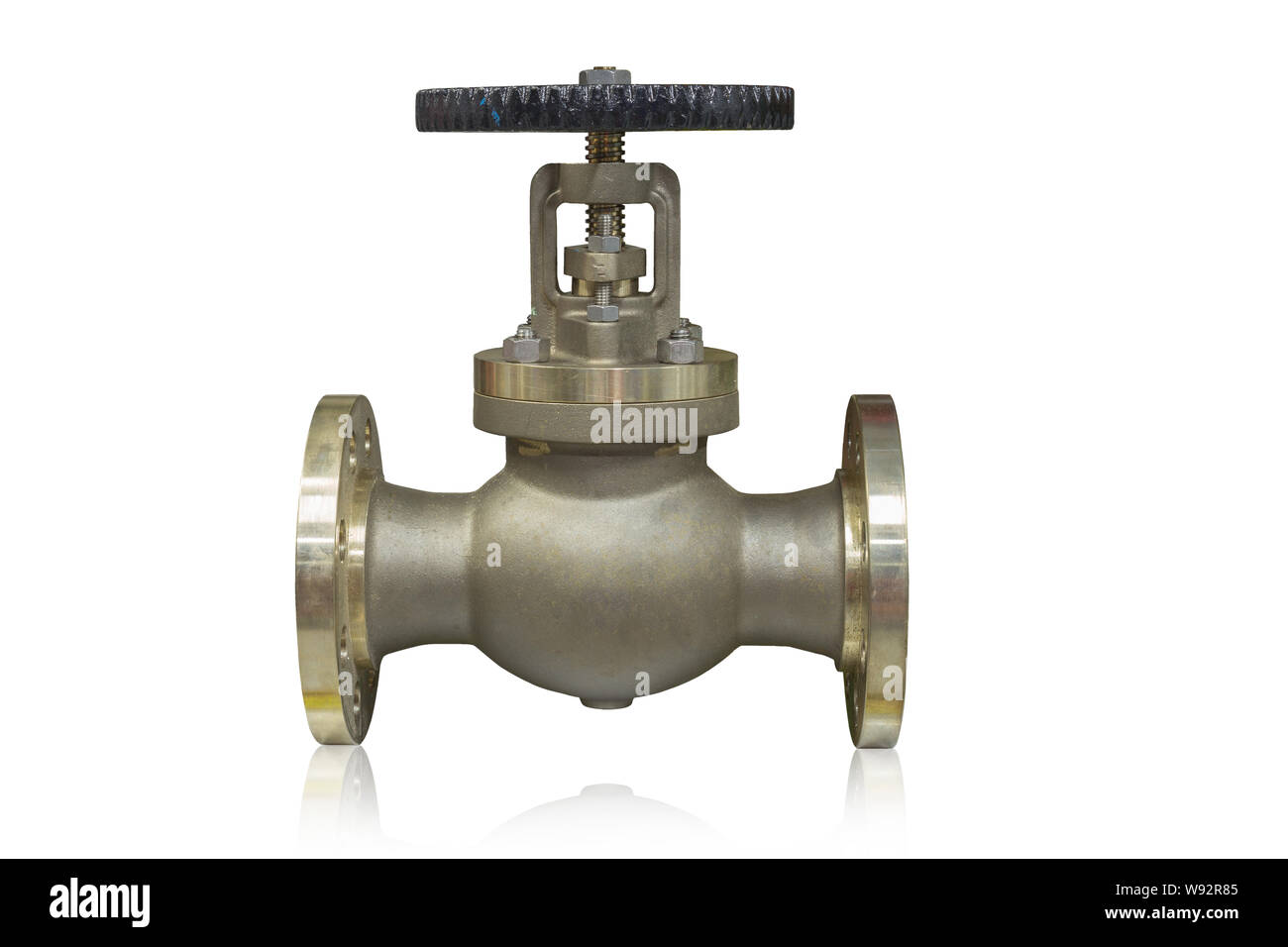 Cast brass globe valve used in oil and gas industry isolated on white