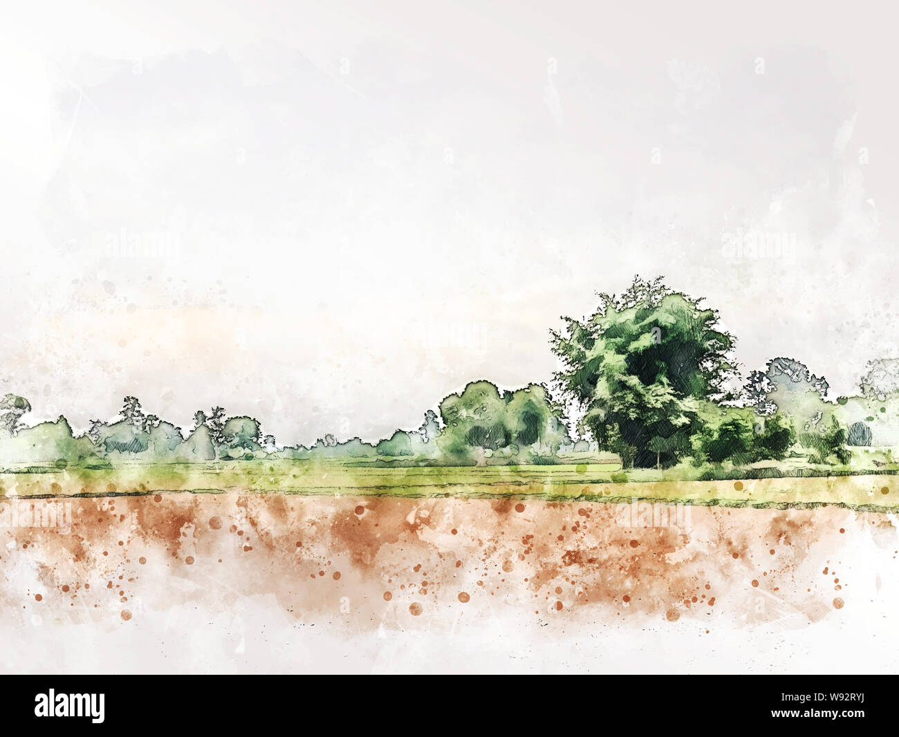 Abstract colofrul tree land field landscape on watercolor illustration  painting background Stock Photo - Alamy