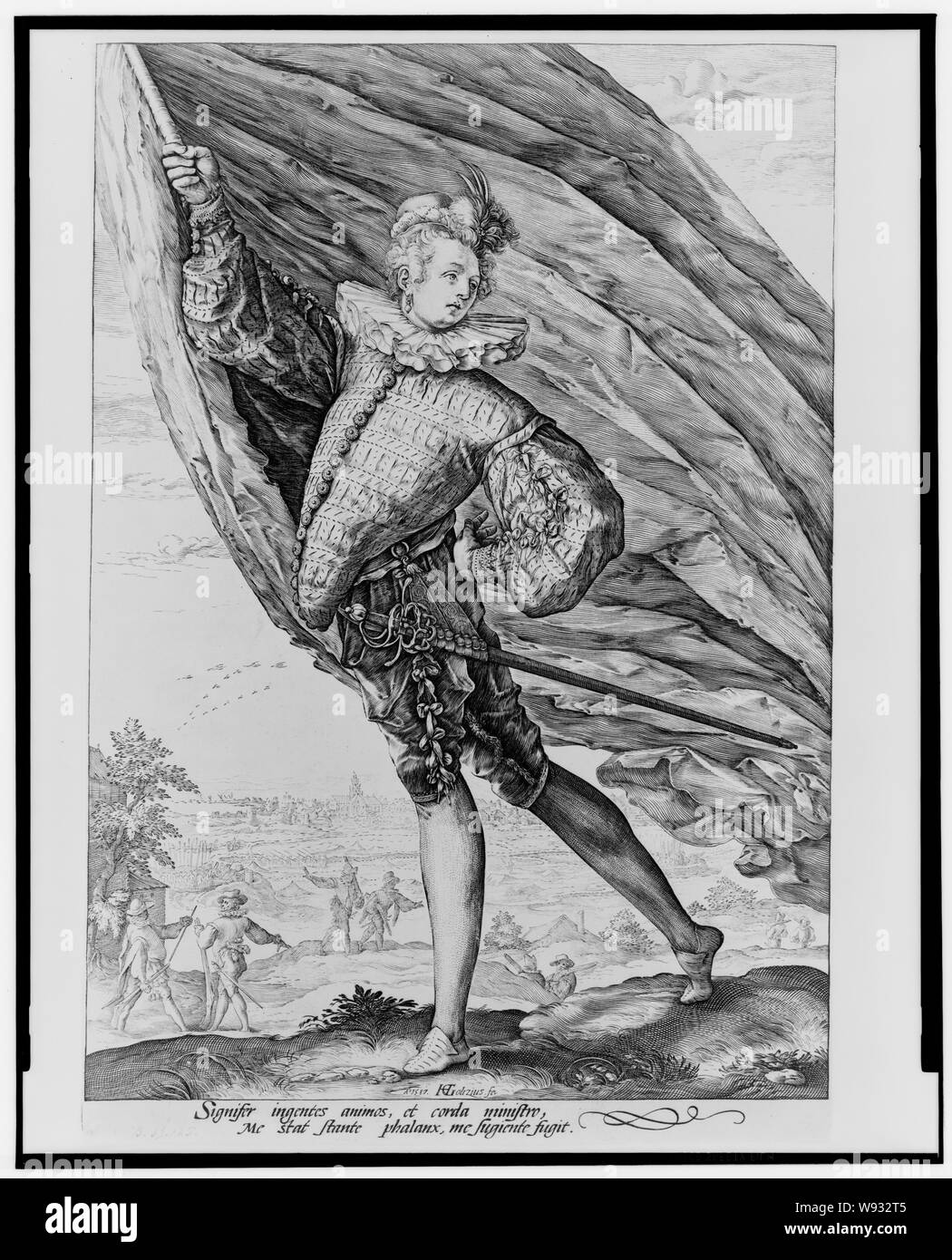 A standard bearer holding the banner of his regiment / H. Goltzius fc