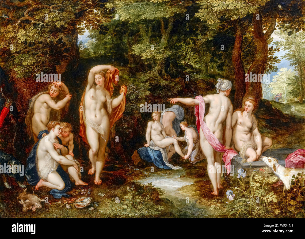 Jan Brueghel the Elder, Diana and Actaeon, painting, 1600 Stock Photo