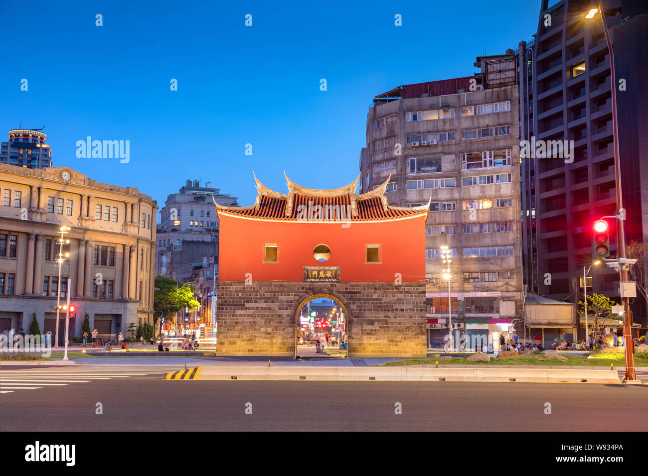 the north gate of old taipei city. the chinese words on it means 'cheng en gate', the name of the gate. Stock Photo
