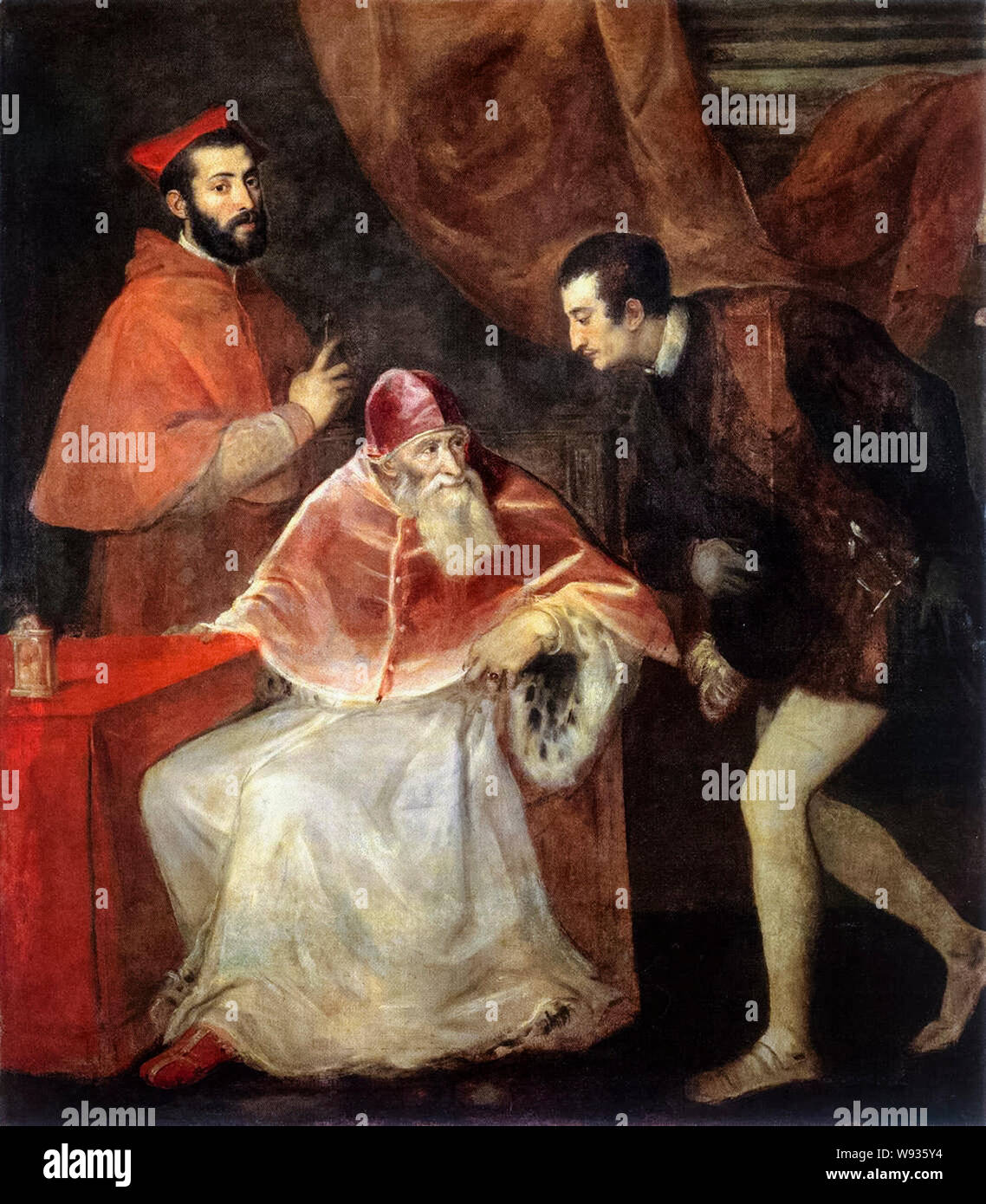 Titian, Pope Paul III, and His Grandsons, portrait painting, 1546 Stock Photo