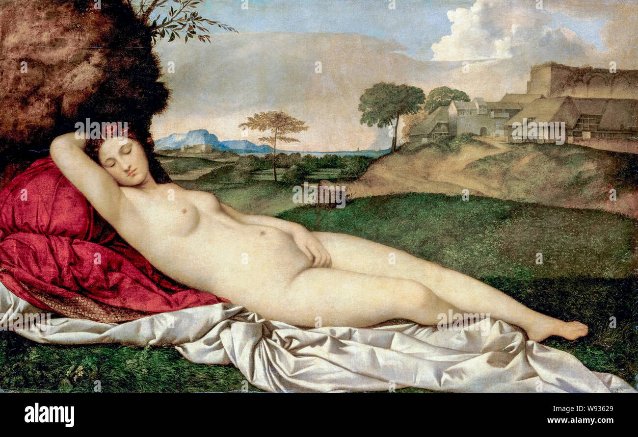 Sleeping Venus, Renaissance painting by Giorgione and Titian, Tiziano Vecellio, 1508 Stock Photo