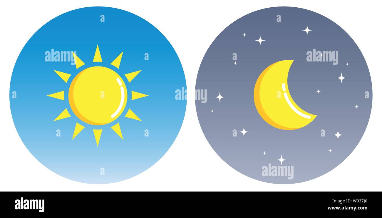 sun and moon with clouds in circle day and night concept vector illustration EPS10 Stock Vector