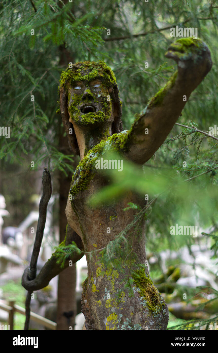 The sculptures of self-taught artist Veijo Ronkkonen (1944-2010) FINLAND - May 11, 2016: Patsaspuisto (Mystical forest) Stock Photo