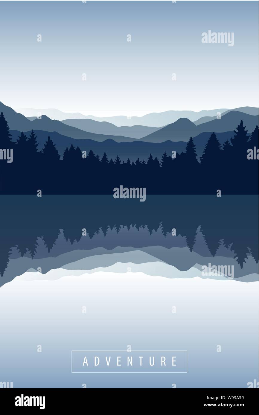 blue forest and mountain nature landscape by the lake vector illustration EPS10 Stock Vector